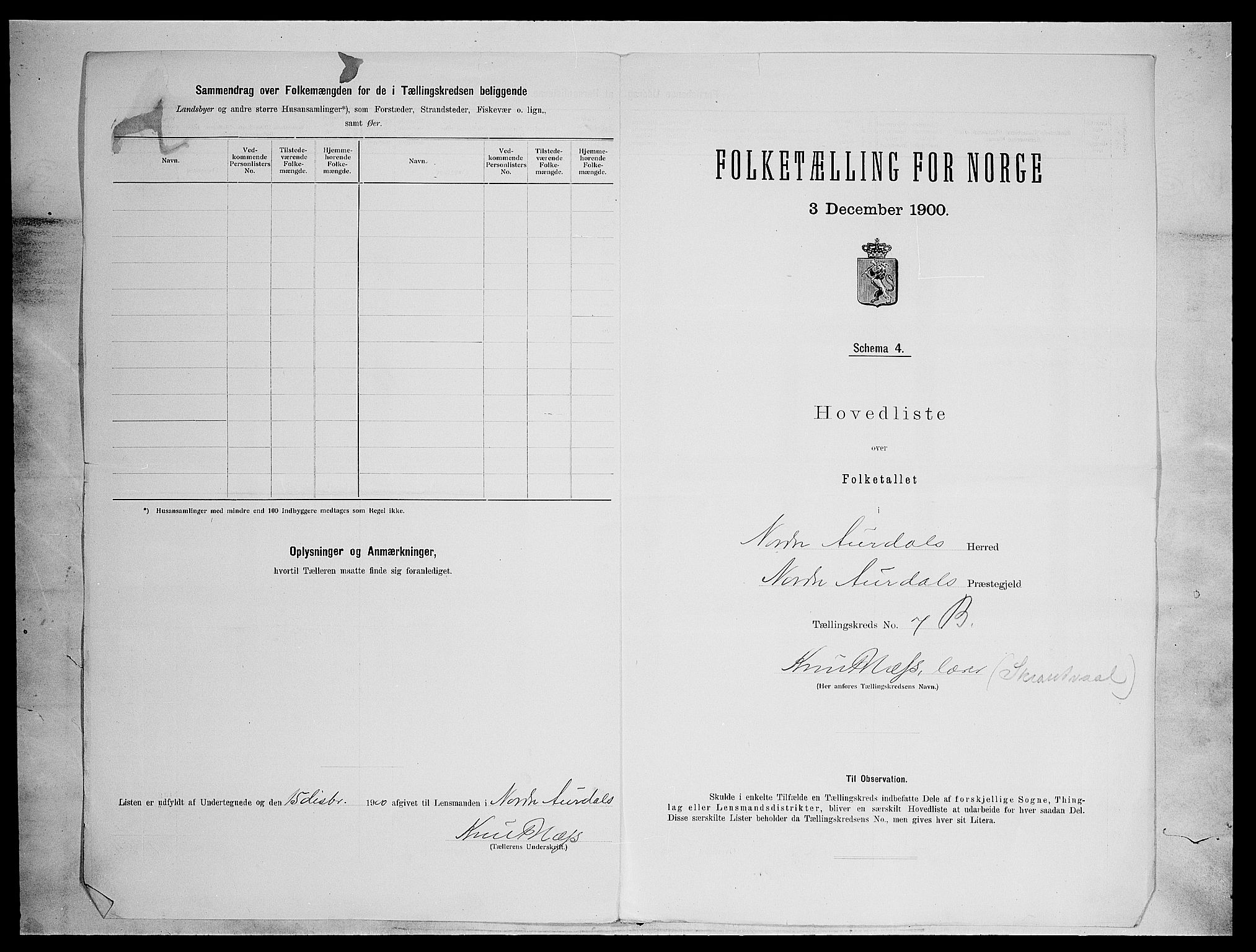 SAH, 1900 census for Nord-Aurdal, 1900, p. 43