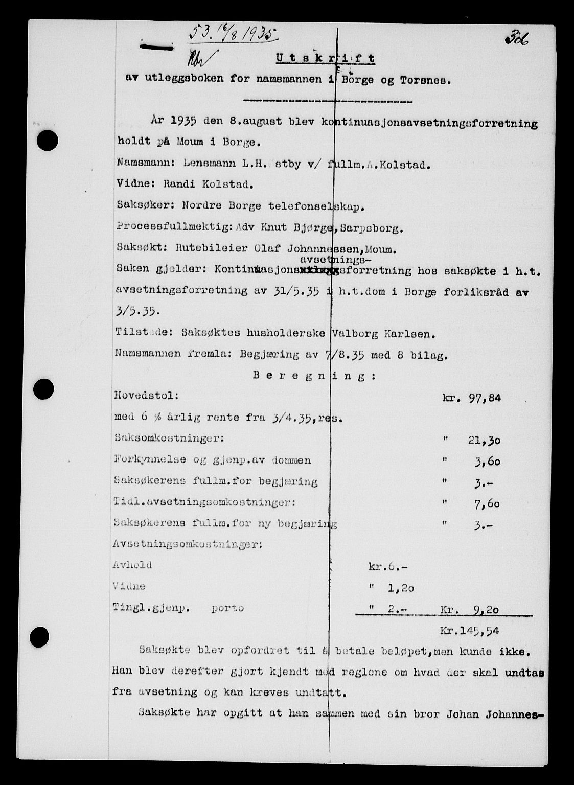 Tune sorenskriveri, SAO/A-10470/G/Gb/Gbb/L0004: Mortgage book no. II 20-24, 1933-1935, Deed date: 16.08.1935