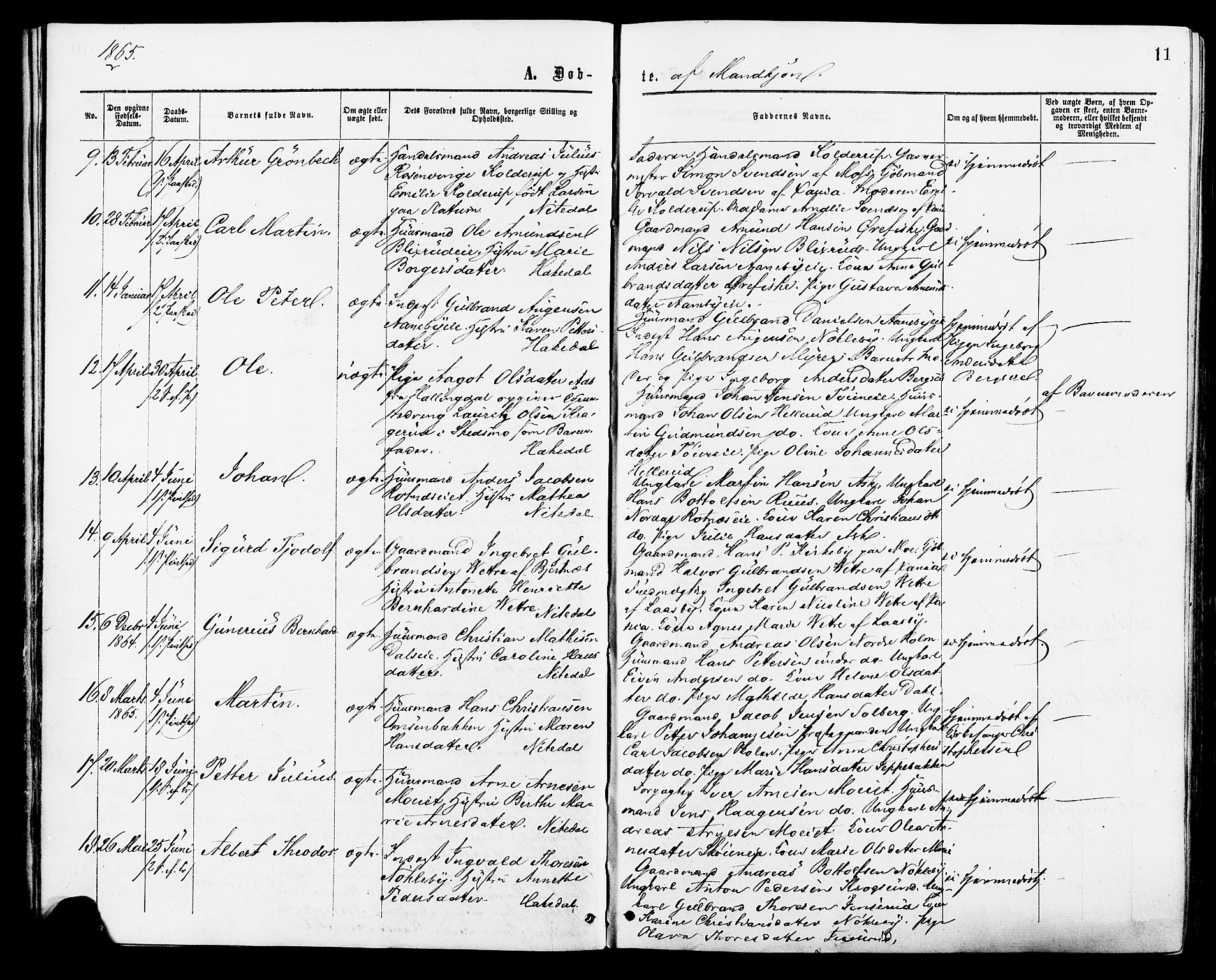 Nittedal prestekontor Kirkebøker, SAO/A-10365a/F/Fa/L0006: Parish register (official) no. I 6, 1863-1878, p. 11