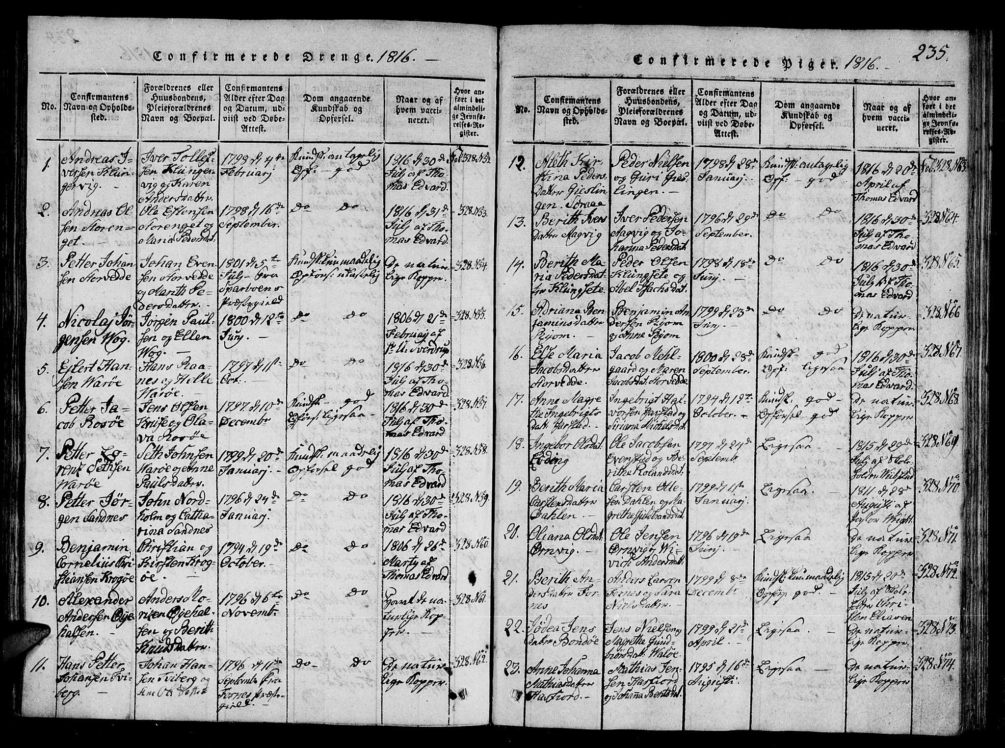 Ministerialprotokoller, klokkerbøker og fødselsregistre - Nord-Trøndelag, SAT/A-1458/784/L0667: Parish register (official) no. 784A03 /1, 1816-1829, p. 235