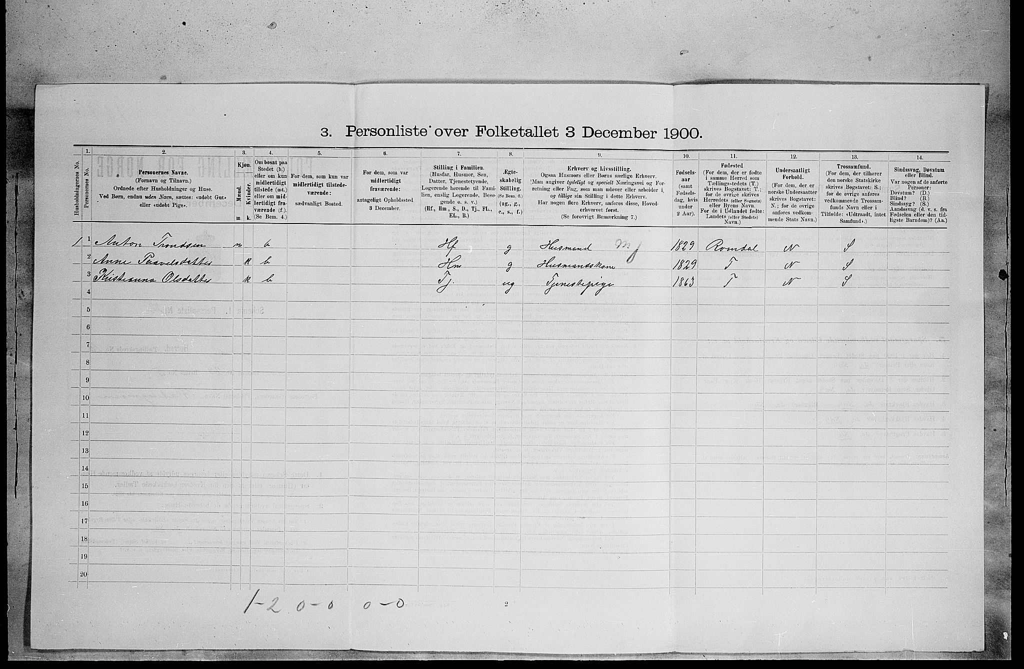 SAH, 1900 census for Trysil, 1900, p. 1194