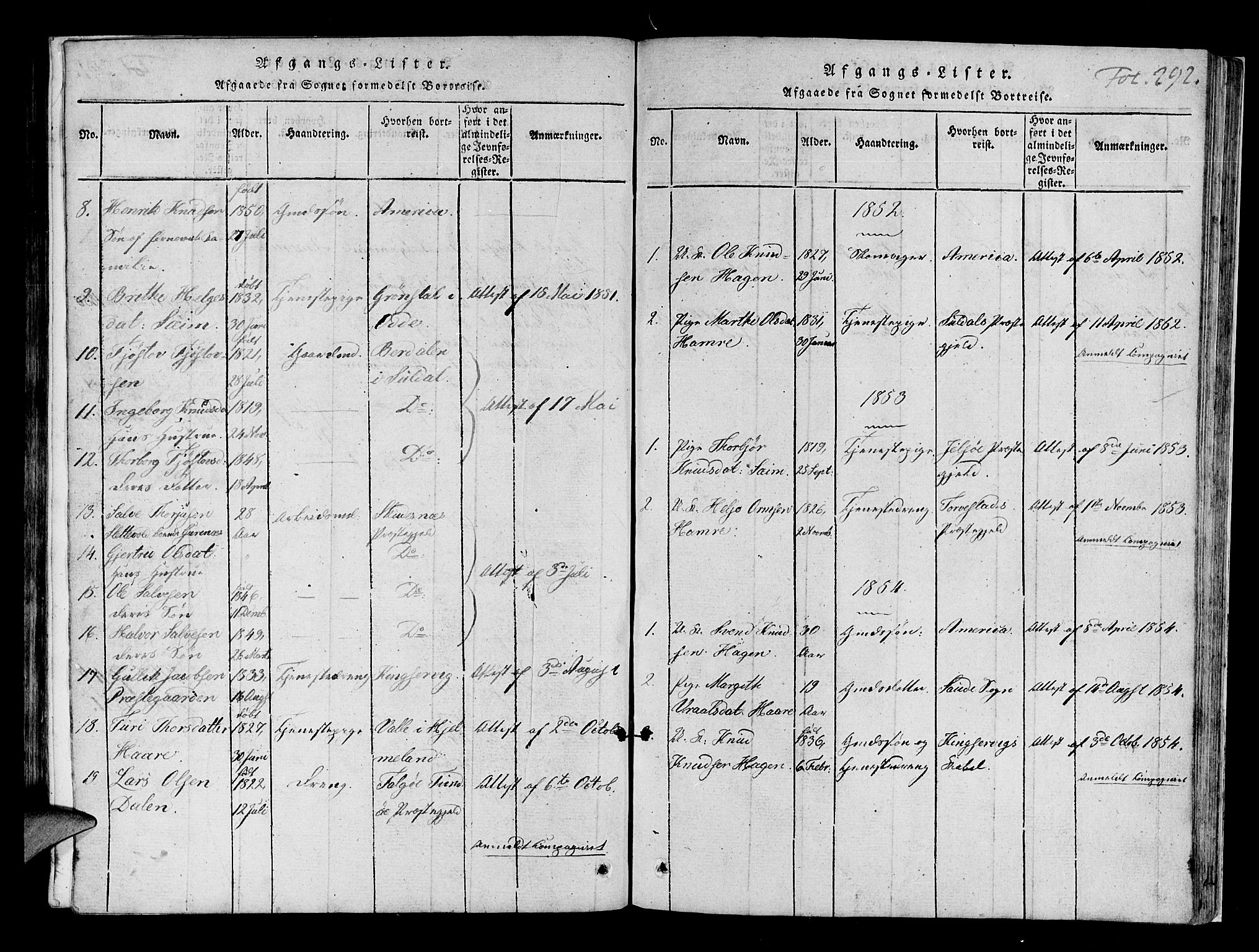 Røldal sokneprestembete, SAB/A-100247: Parish register (official) no. A 2, 1817-1856, p. 292