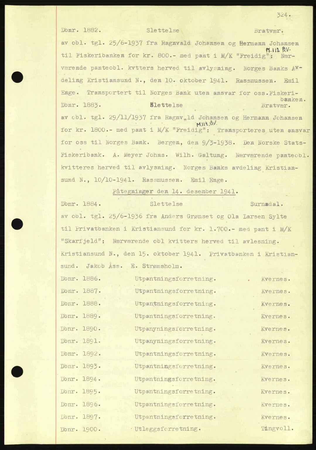 Nordmøre sorenskriveri, AV/SAT-A-4132/1/2/2Ca: Mortgage book no. C81, 1940-1945, Diary no: : 1882/1941