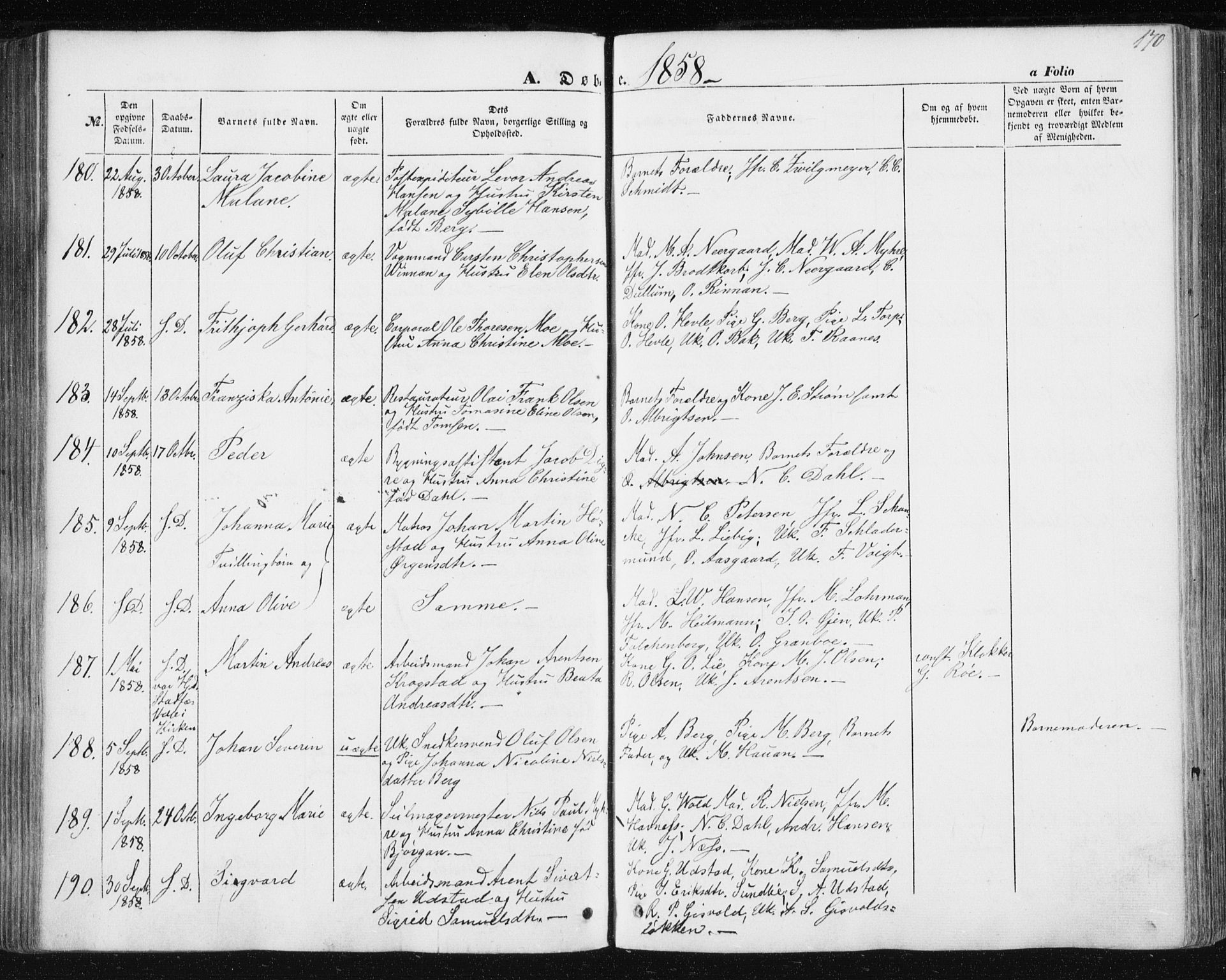 Ministerialprotokoller, klokkerbøker og fødselsregistre - Sør-Trøndelag, SAT/A-1456/602/L0112: Parish register (official) no. 602A10, 1848-1859, p. 170