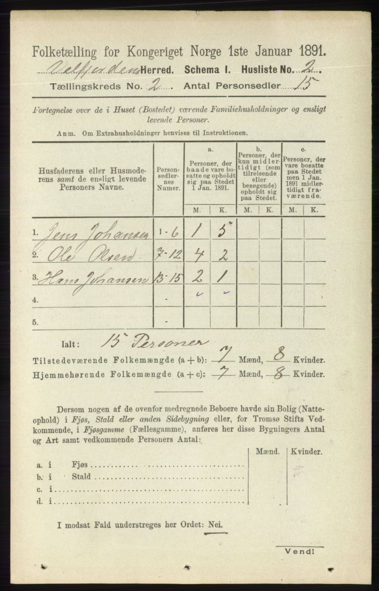 RA, 1891 census for 1813 Velfjord, 1891, p. 481