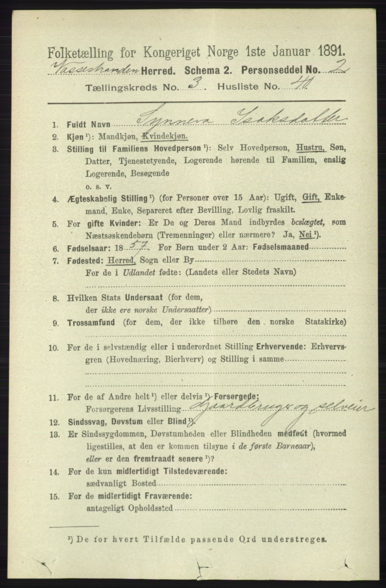 RA, 1891 census for 1236 Vossestrand, 1891, p. 1460