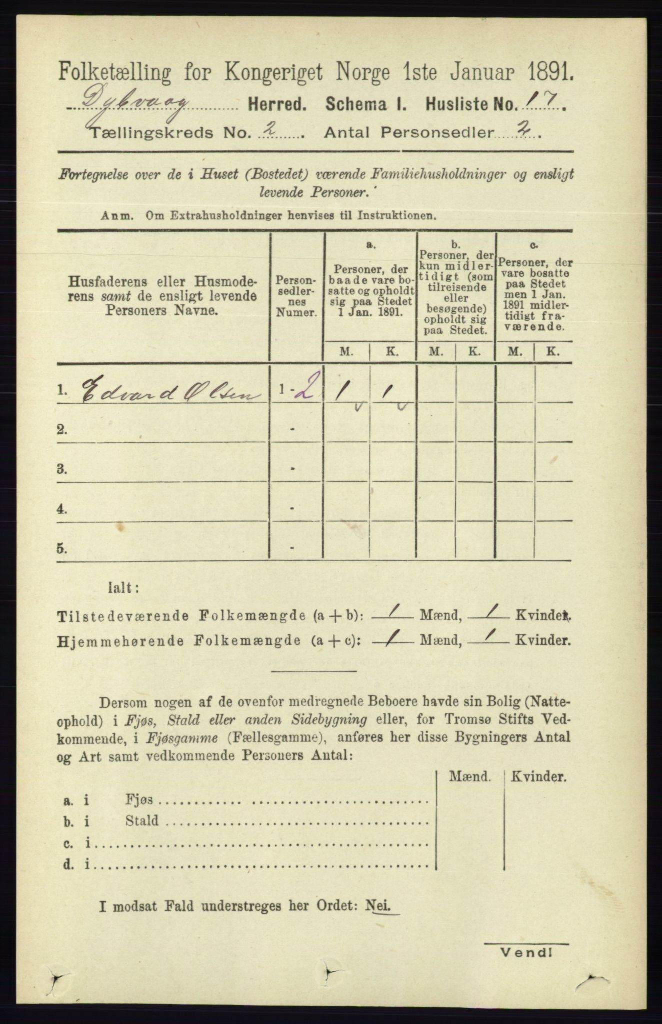 RA, 1891 census for 0915 Dypvåg, 1891, p. 484