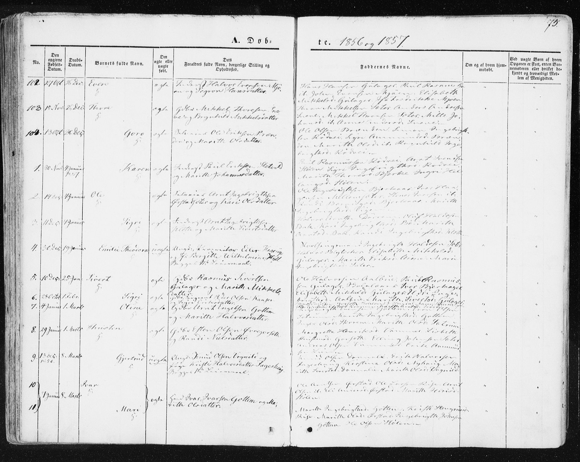 Ministerialprotokoller, klokkerbøker og fødselsregistre - Sør-Trøndelag, SAT/A-1456/678/L0899: Parish register (official) no. 678A08, 1848-1872, p. 75