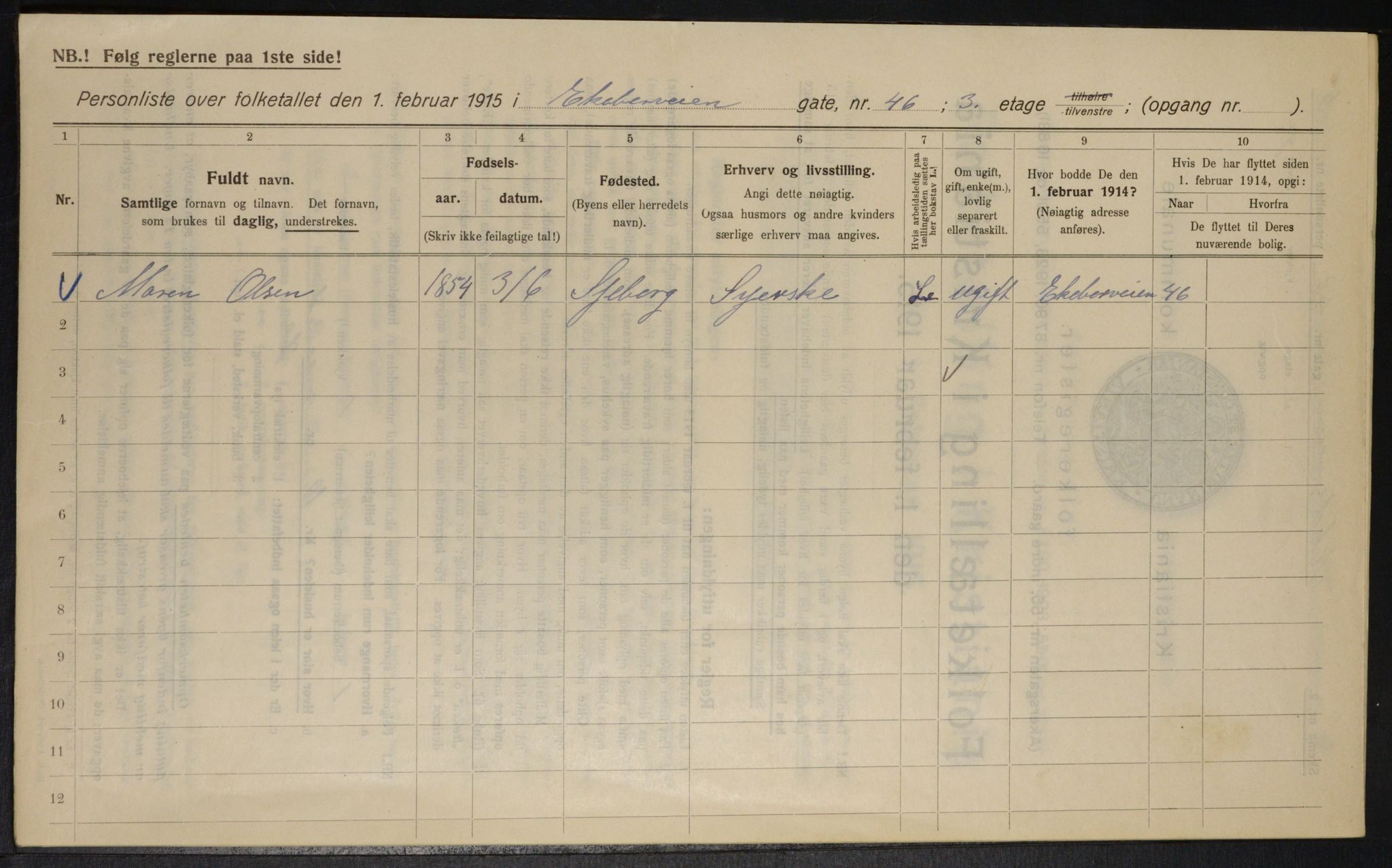 OBA, Municipal Census 1915 for Kristiania, 1915, p. 19977