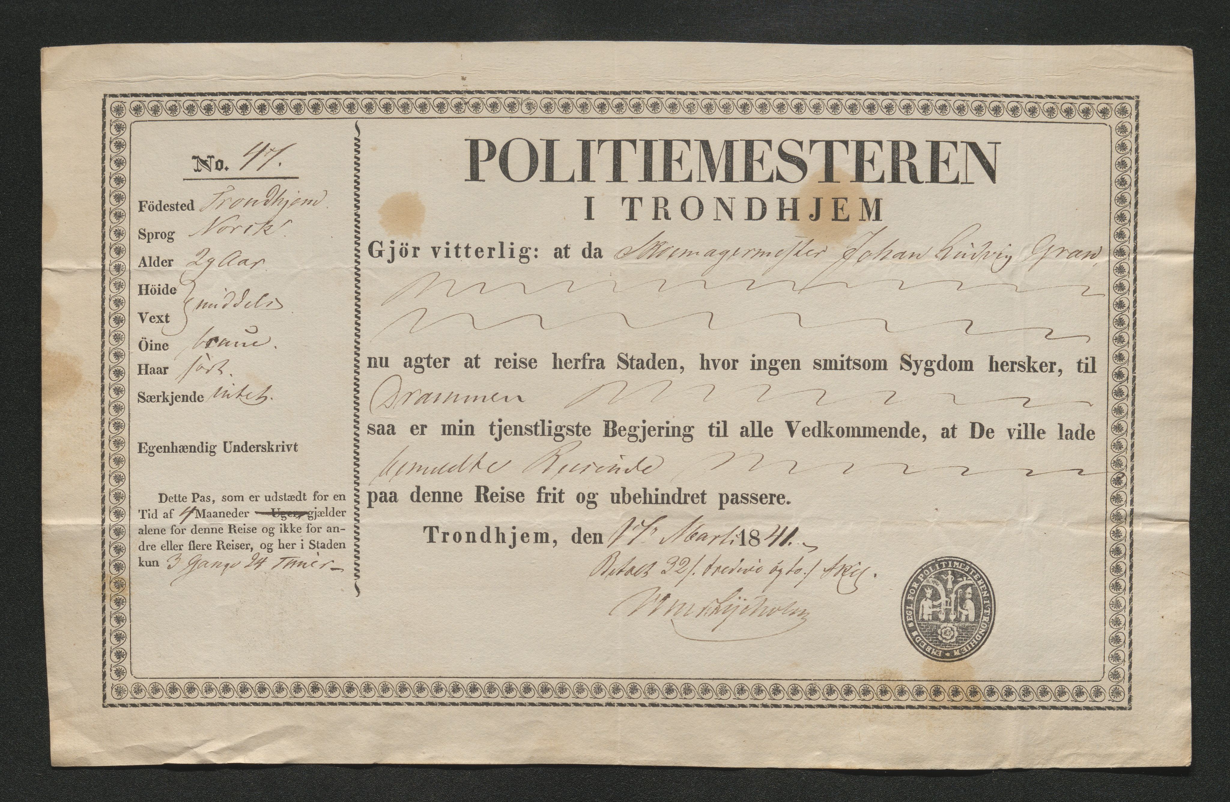 Drammen politikammer, AV/SAKO-A-623/I/Ia/Iab/L0006: Innleverte pass, 1841-1842, p. 110
