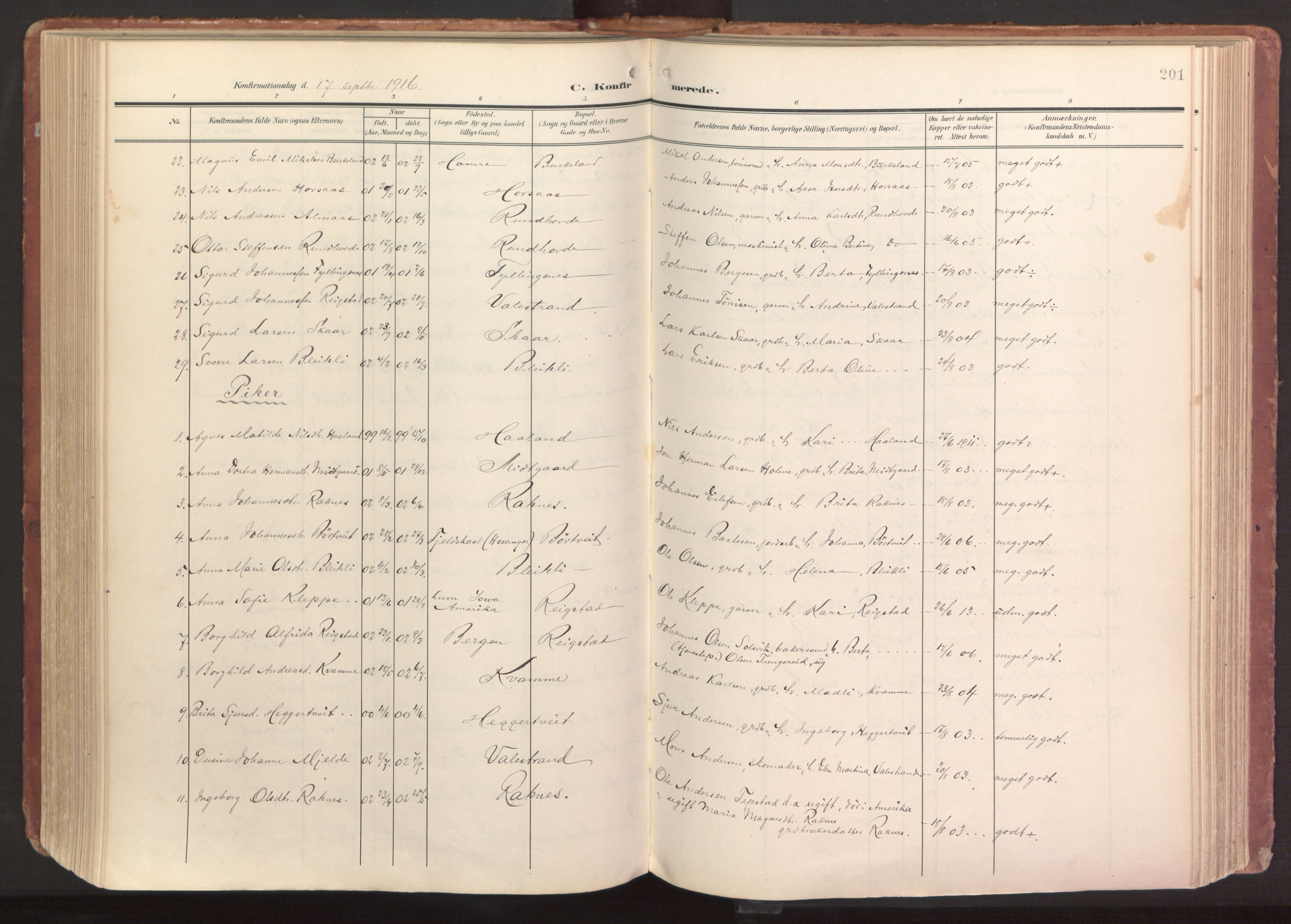 Hamre sokneprestembete, AV/SAB-A-75501/H/Ha/Haa/Haab/L0002: Parish register (official) no. B 2, 1905-1924, p. 201