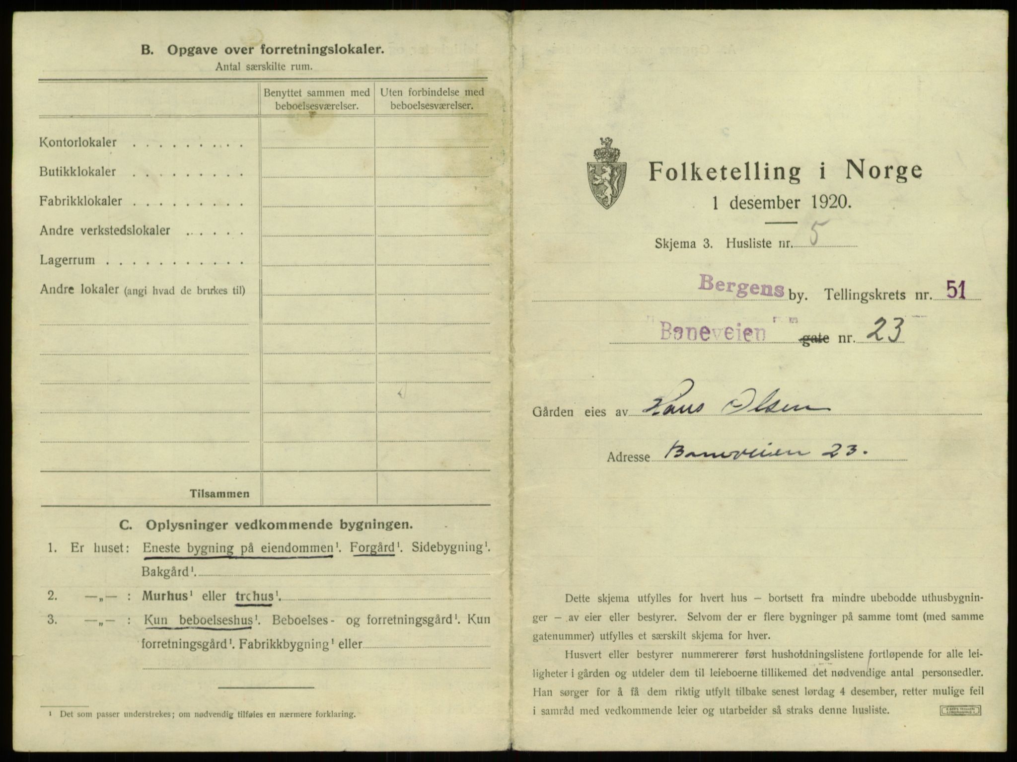 SAB, 1920 census for Bergen, 1920, p. 4698