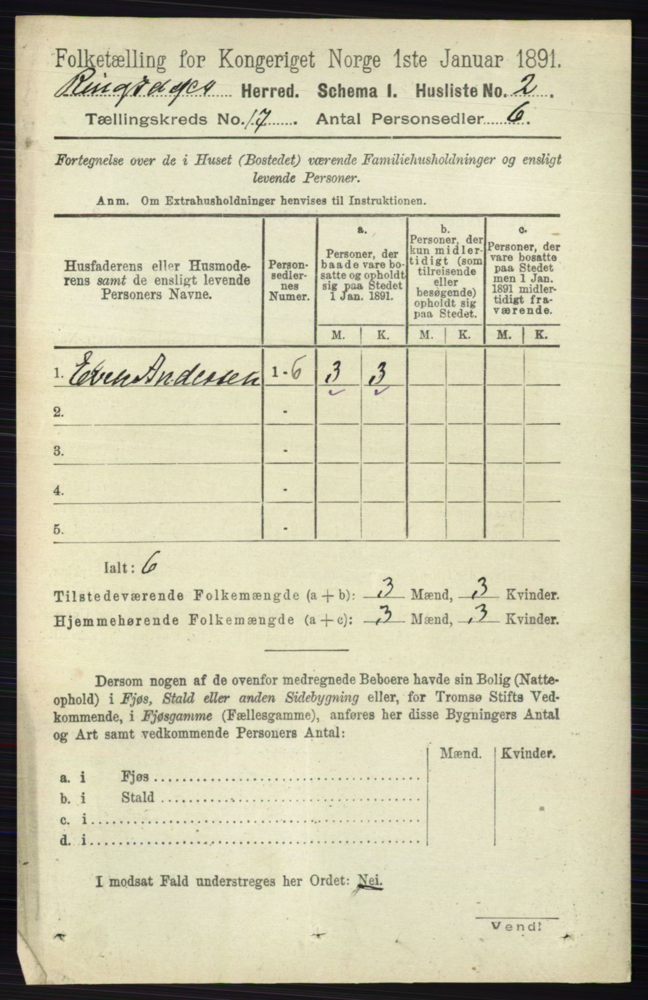 RA, 1891 census for 0412 Ringsaker, 1891, p. 9644