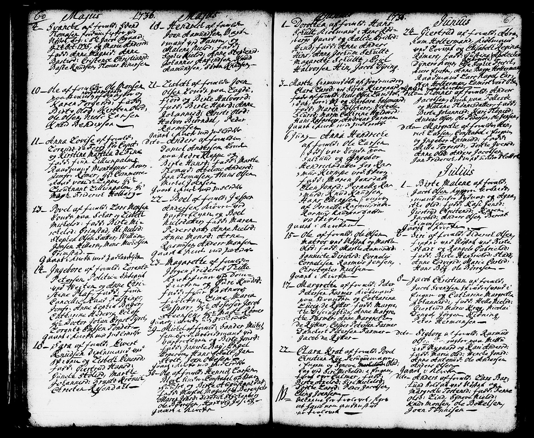 Domkirken sokneprestembete, SAB/A-74801/H/Haa/L0002: Parish register (official) no. A 2, 1733-1750, p. 60-61