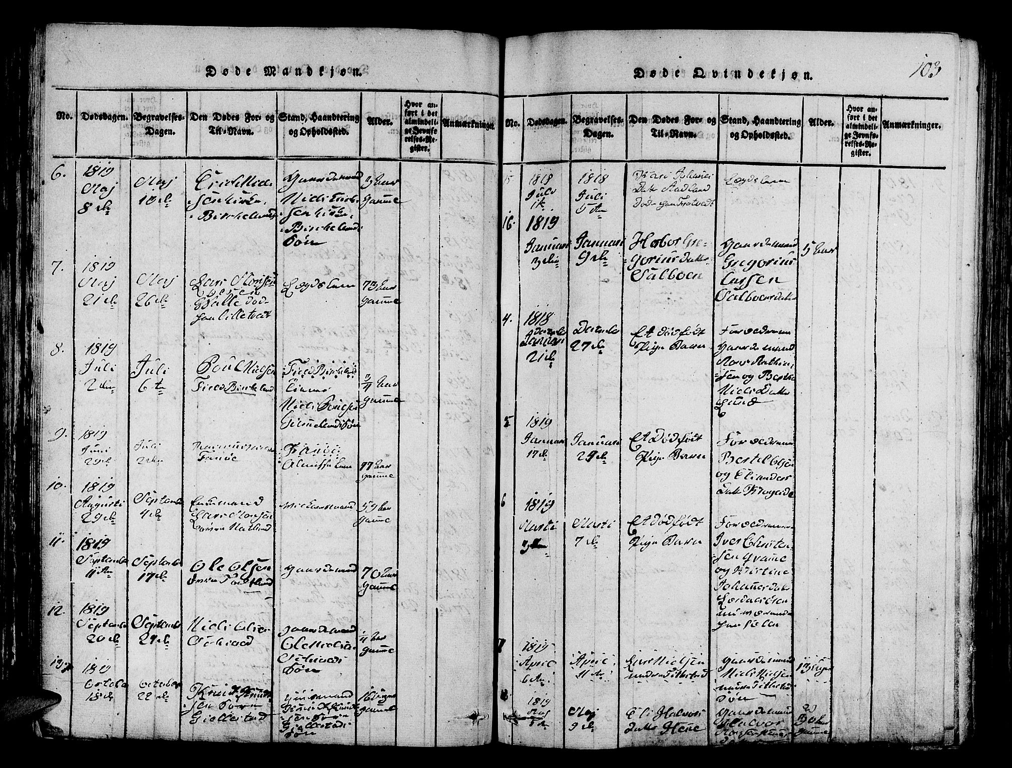 Fana Sokneprestembete, SAB/A-75101/H/Hab/Haba/L0001: Parish register (copy) no. A 1, 1816-1836, p. 103