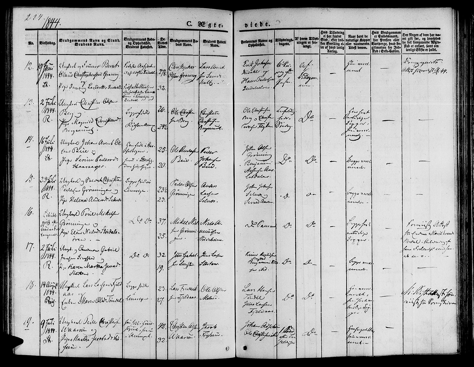 Ministerialprotokoller, klokkerbøker og fødselsregistre - Sør-Trøndelag, AV/SAT-A-1456/646/L0610: Parish register (official) no. 646A08, 1837-1847, p. 224