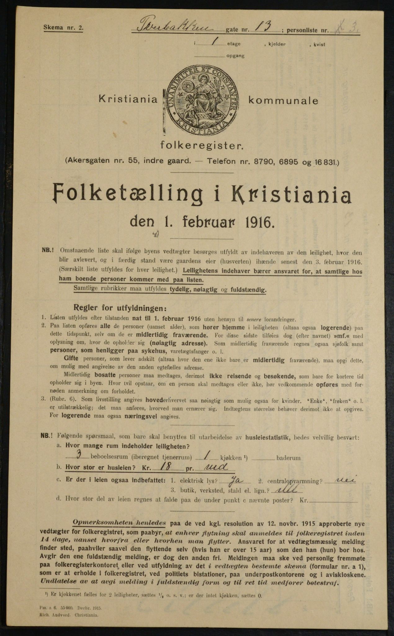 OBA, Municipal Census 1916 for Kristiania, 1916, p. 120660