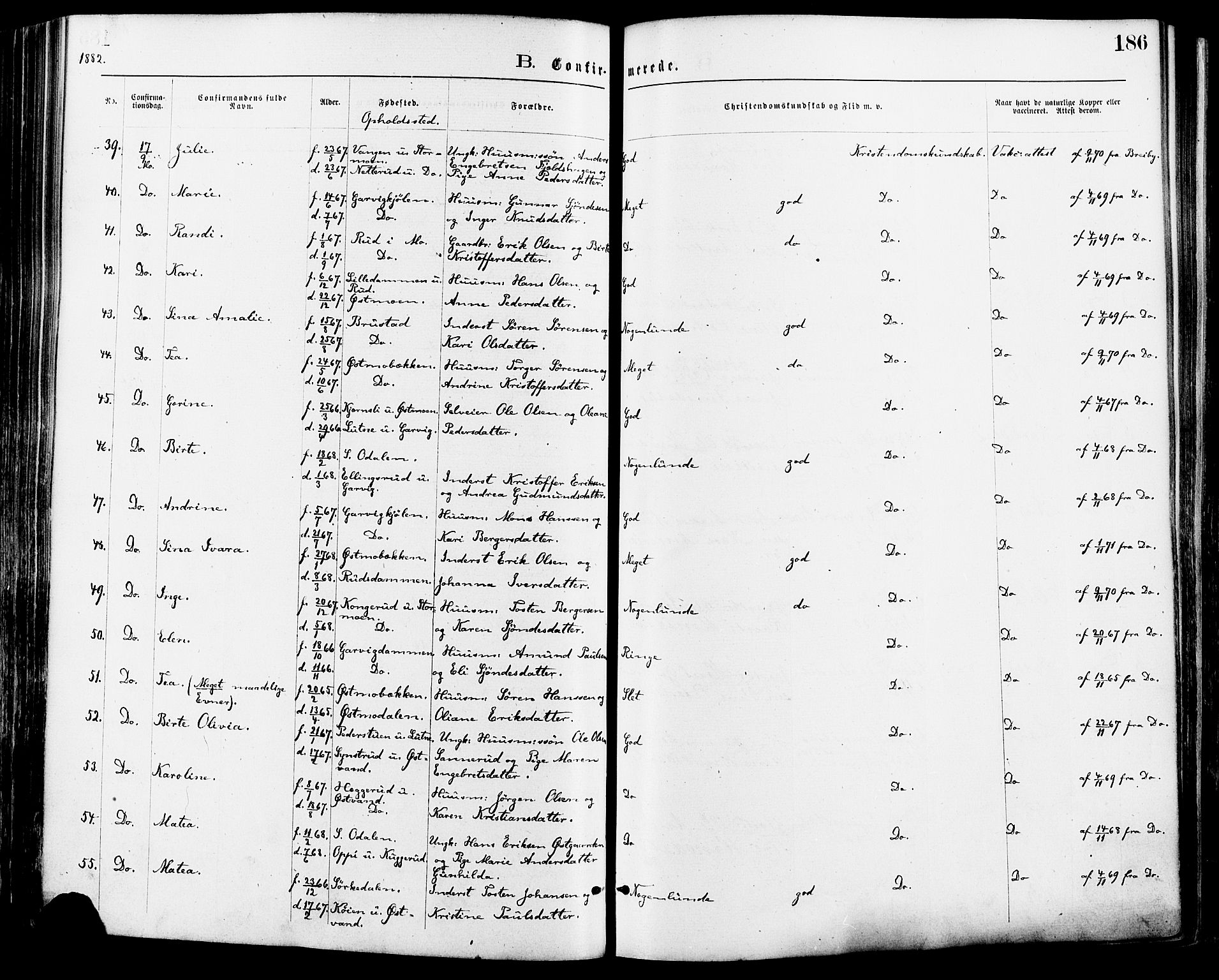 Nord-Odal prestekontor, AV/SAH-PREST-032/H/Ha/Haa/L0005: Parish register (official) no. 5, 1874-1885, p. 186