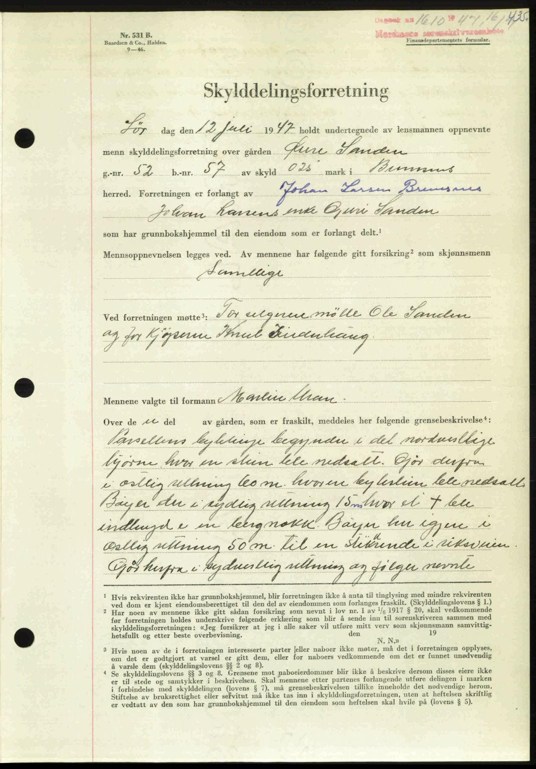 Nordmøre sorenskriveri, AV/SAT-A-4132/1/2/2Ca: Mortgage book no. A105, 1947-1947, Diary no: : 1610/1947