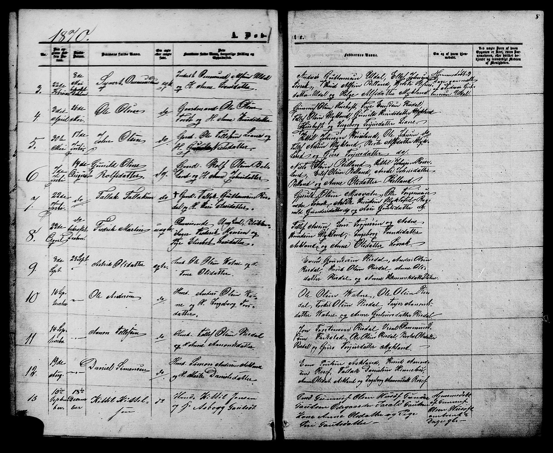 Herefoss sokneprestkontor, AV/SAK-1111-0019/F/Fb/Fbc/L0002: Parish register (copy) no. B 2, 1867-1886, p. 8