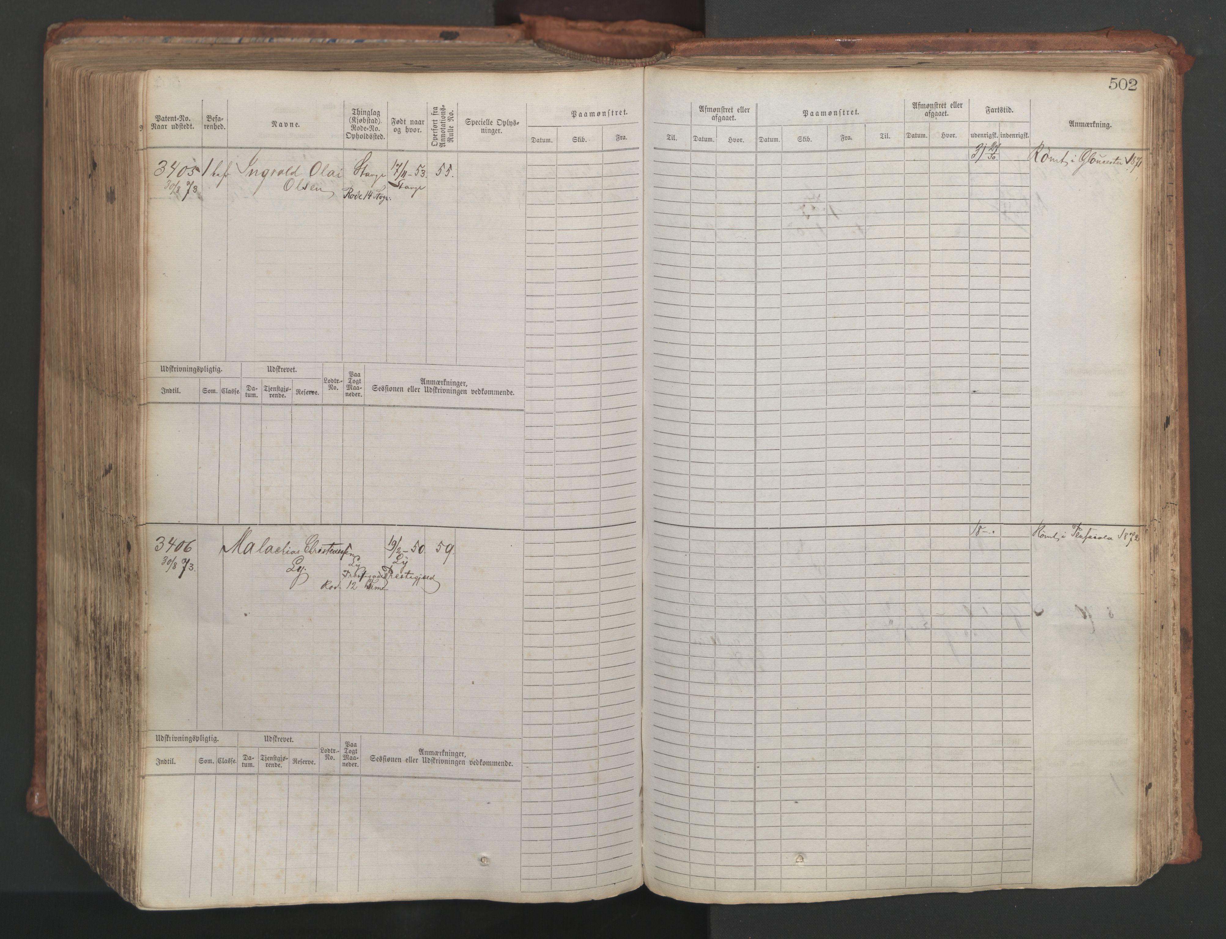 Stavanger sjømannskontor, AV/SAST-A-102006/F/Fb/Fbb/L0007: Sjøfartshovedrulle, patentnr. 2403-3604, 1869-1880, p. 554