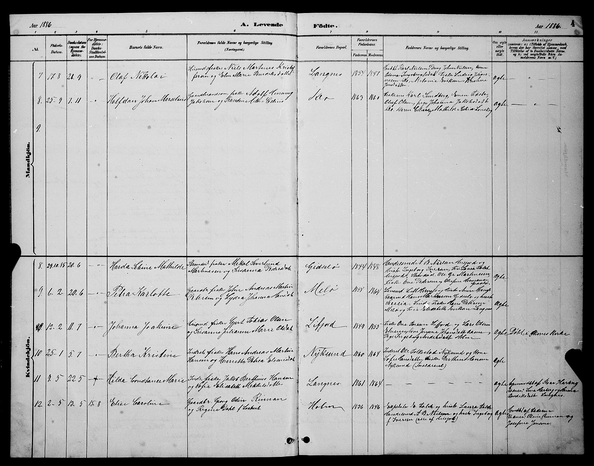 Ministerialprotokoller, klokkerbøker og fødselsregistre - Nordland, AV/SAT-A-1459/894/L1360: Parish register (copy) no. 894C03, 1885-1888, p. 4