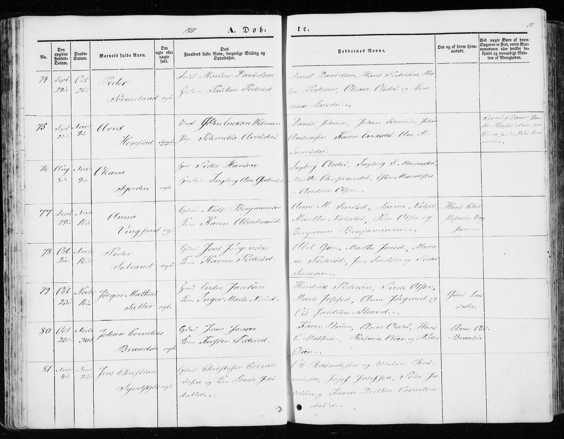 Ministerialprotokoller, klokkerbøker og fødselsregistre - Sør-Trøndelag, SAT/A-1456/657/L0704: Parish register (official) no. 657A05, 1846-1857, p. 52