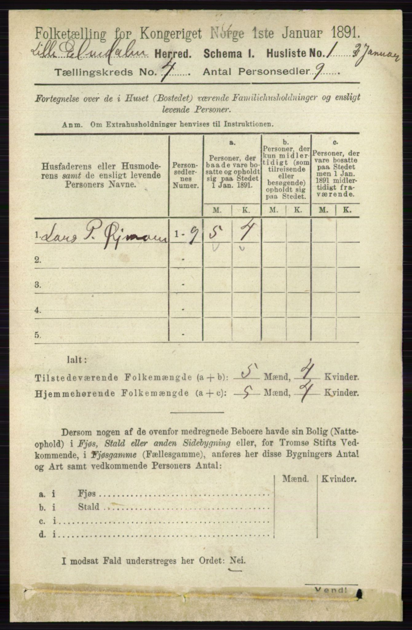 RA, 1891 census for 0438 Lille Elvedalen, 1891, p. 1295