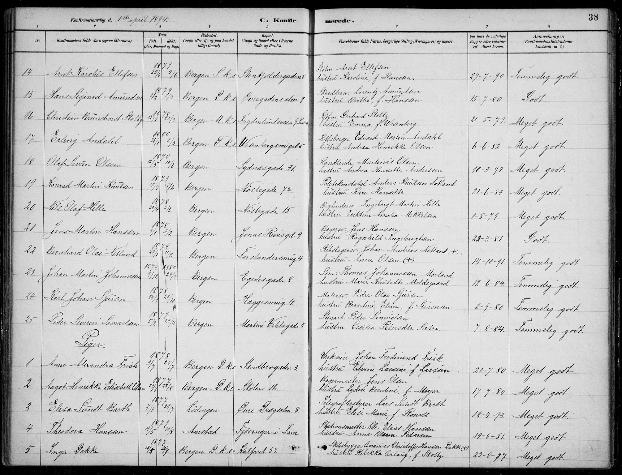 Mariakirken Sokneprestembete, AV/SAB-A-76901/H/Hab/L0008: Parish register (copy) no. A 8, 1889-1908, p. 38