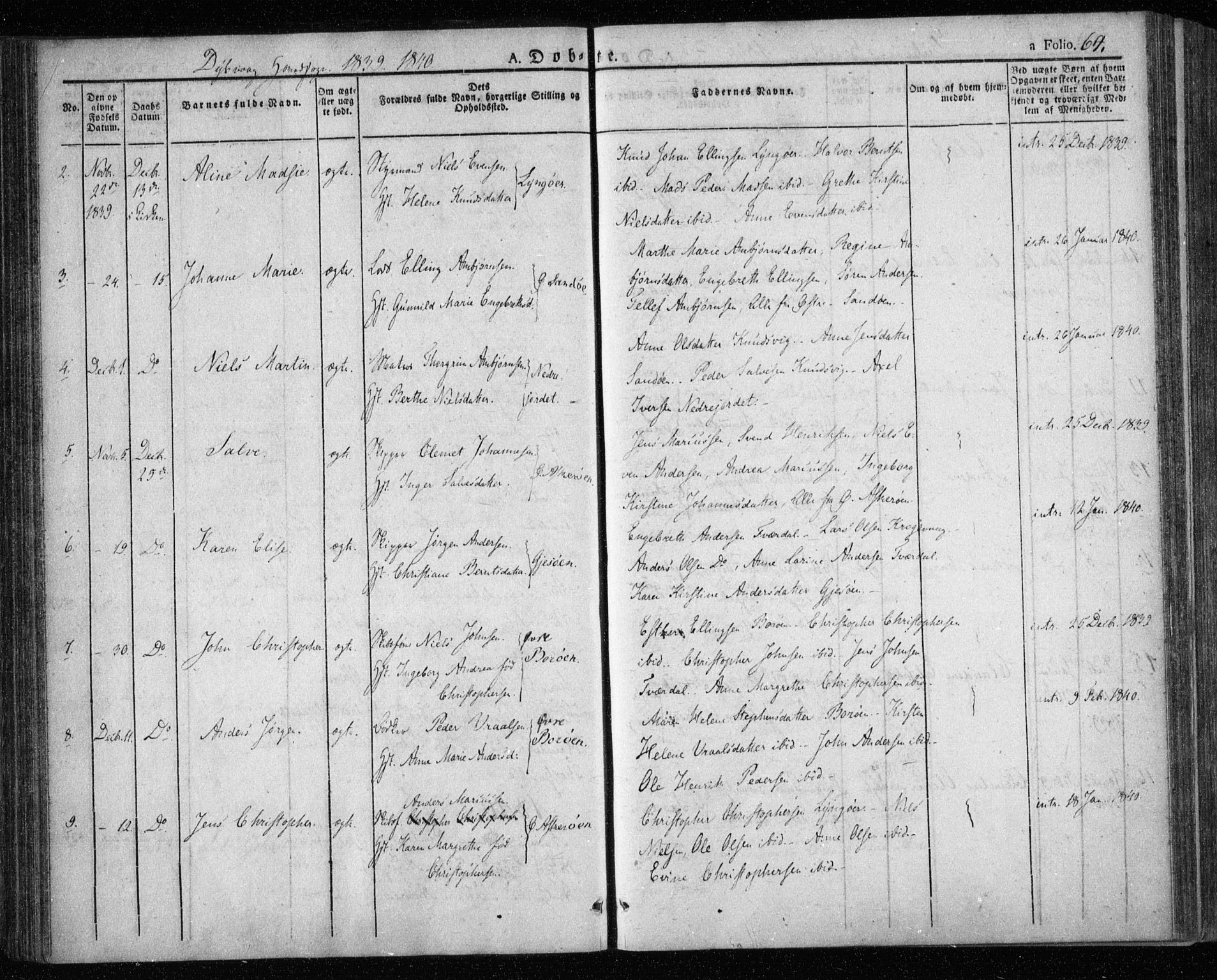 Dypvåg sokneprestkontor, SAK/1111-0007/F/Fa/Faa/L0004: Parish register (official) no. A 4, 1824-1840, p. 64