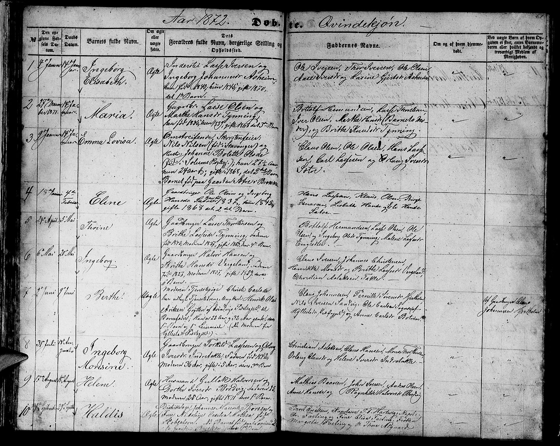 Gulen sokneprestembete, SAB/A-80201/H/Hab/Habc/L0001: Parish register (copy) no. C 1, 1853-1880, p. 61