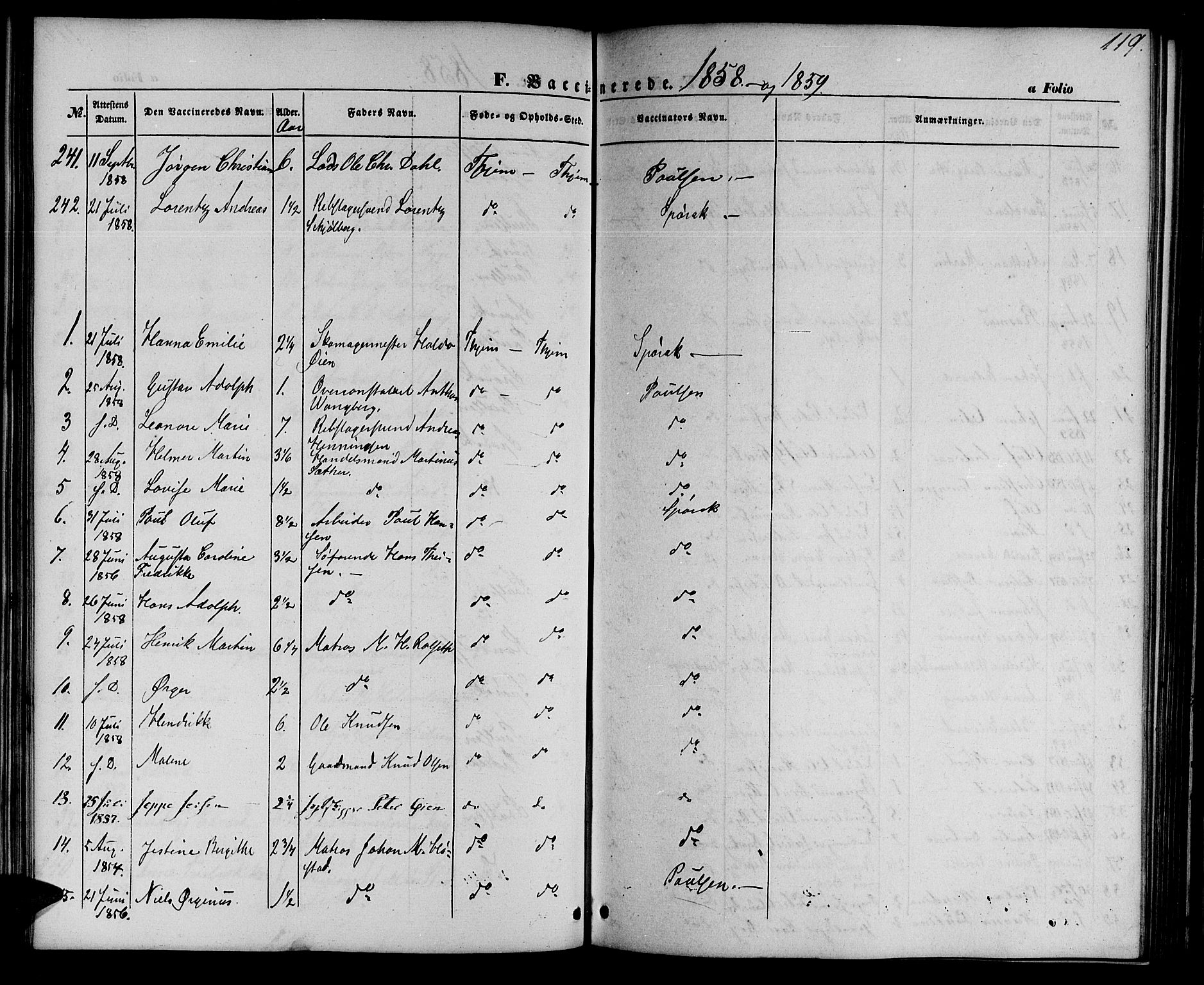 Ministerialprotokoller, klokkerbøker og fødselsregistre - Sør-Trøndelag, SAT/A-1456/602/L0113: Parish register (official) no. 602A11, 1849-1861, p. 119