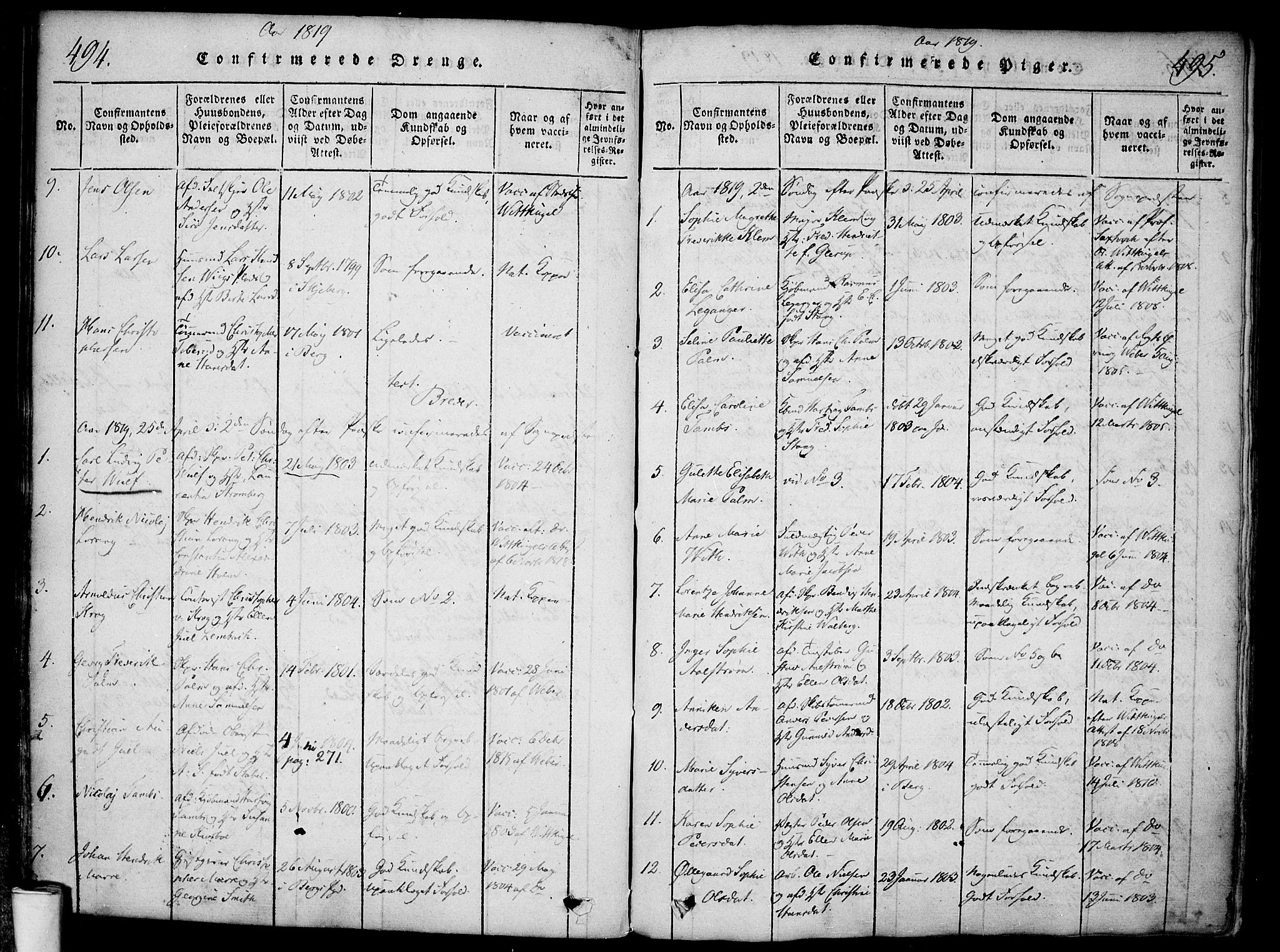 Halden prestekontor Kirkebøker, AV/SAO-A-10909/F/Fa/L0003: Parish register (official) no. I 3, 1815-1834, p. 494-495