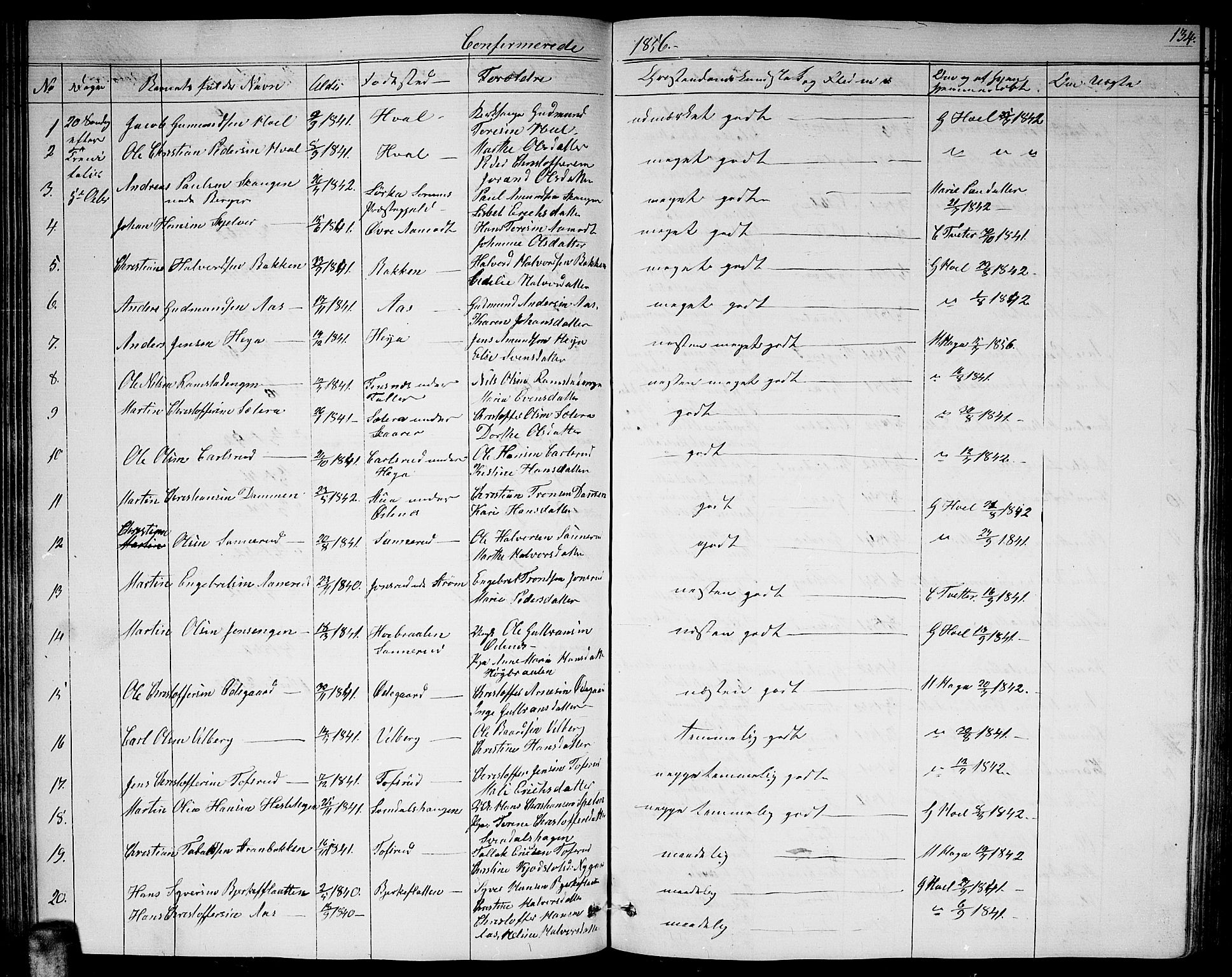 Fet prestekontor Kirkebøker, AV/SAO-A-10370a/G/Ga/L0002: Parish register (copy) no. I 2, 1843-1859, p. 134