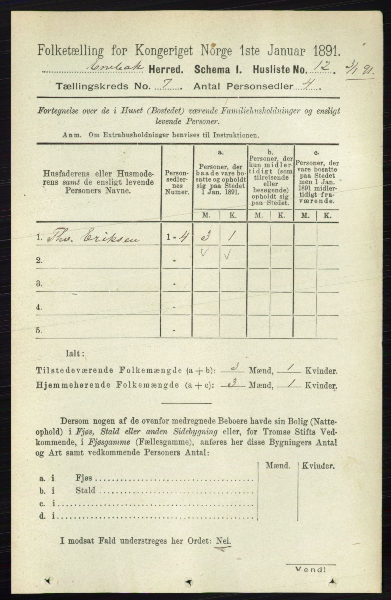 RA, 1891 census for 0229 Enebakk, 1891, p. 3498