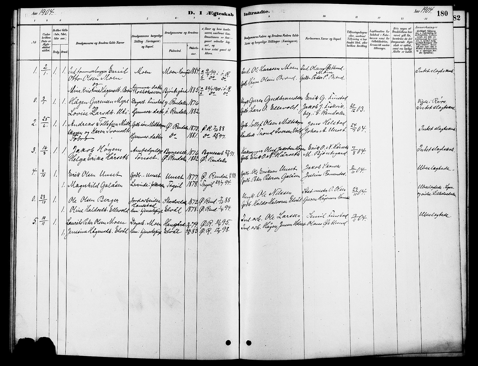 Rendalen prestekontor, SAH/PREST-054/H/Ha/Hab/L0003: Parish register (copy) no. 3, 1879-1904, p. 180