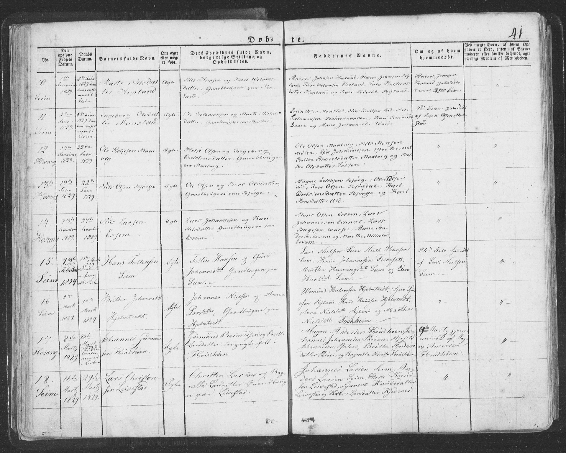 Hosanger sokneprestembete, AV/SAB-A-75801/H/Haa: Parish register (official) no. A 6, 1824-1835, p. 41