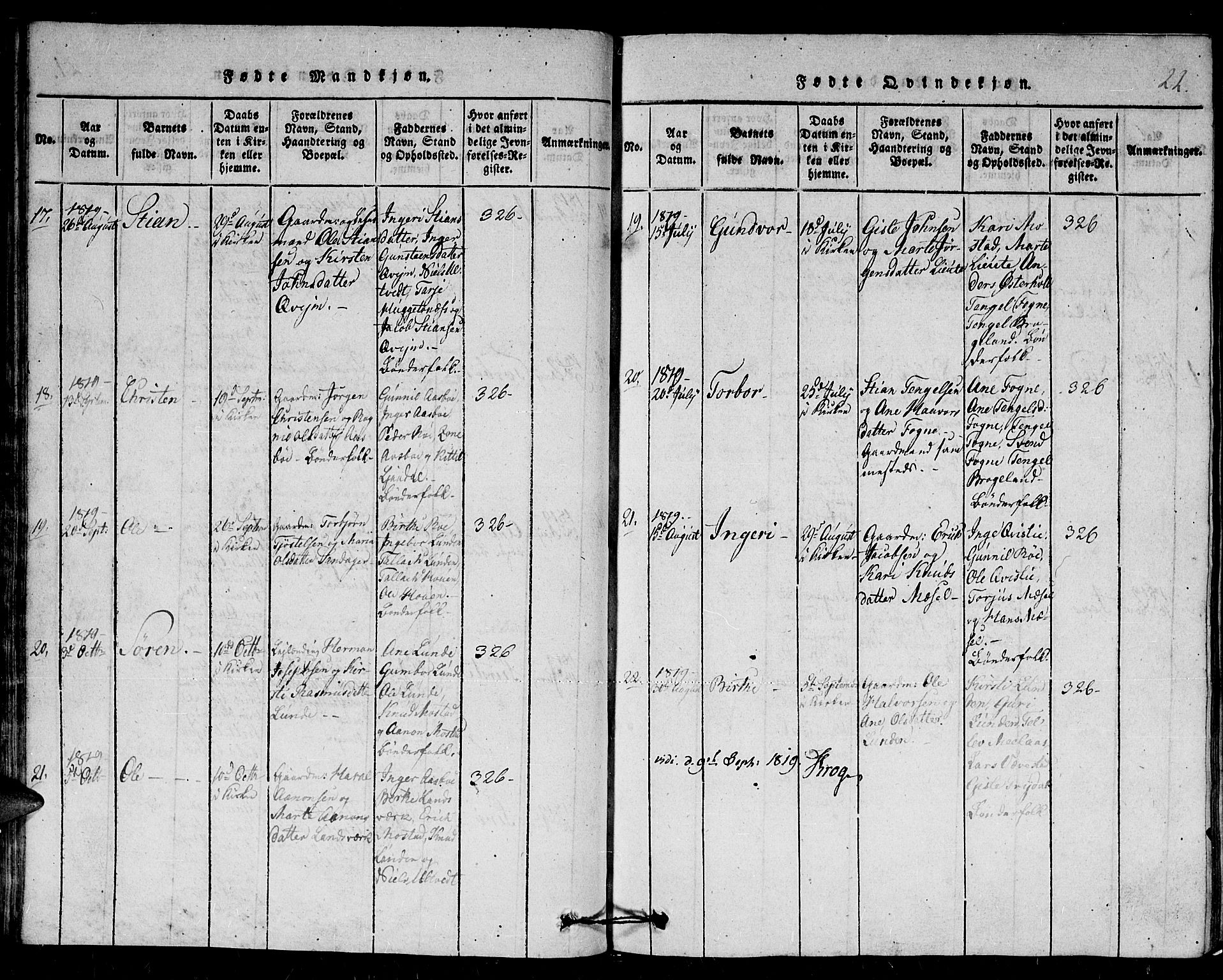 Gjerstad sokneprestkontor, AV/SAK-1111-0014/F/Fb/Fba/L0002: Parish register (copy) no. B 2, 1816-1845, p. 22