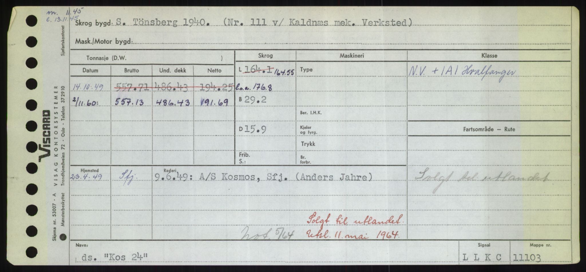 Sjøfartsdirektoratet med forløpere, Skipsmålingen, RA/S-1627/H/Hd/L0021: Fartøy, Kor-Kår, p. 61