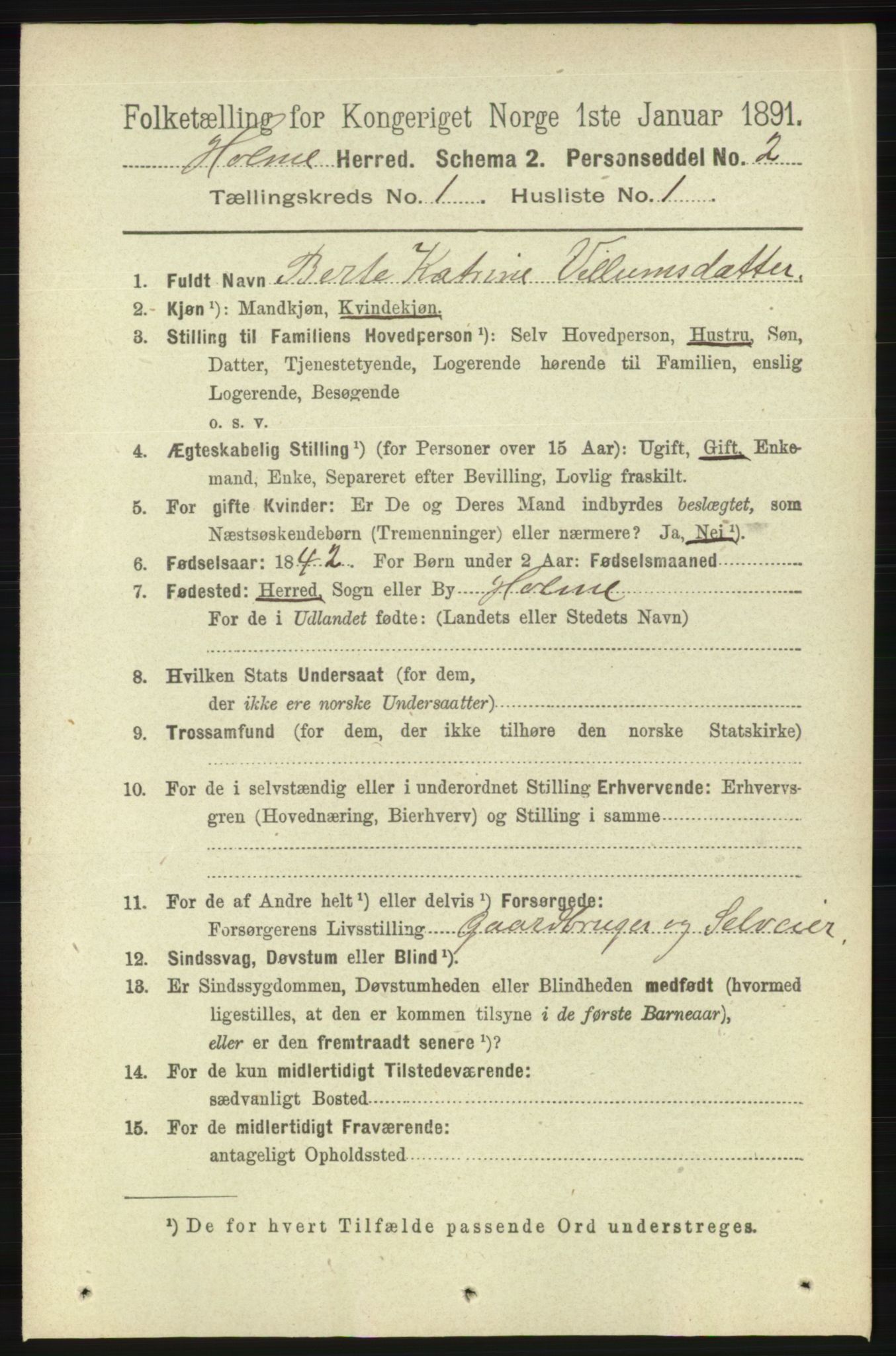 RA, 1891 census for 1020 Holum, 1891, p. 48