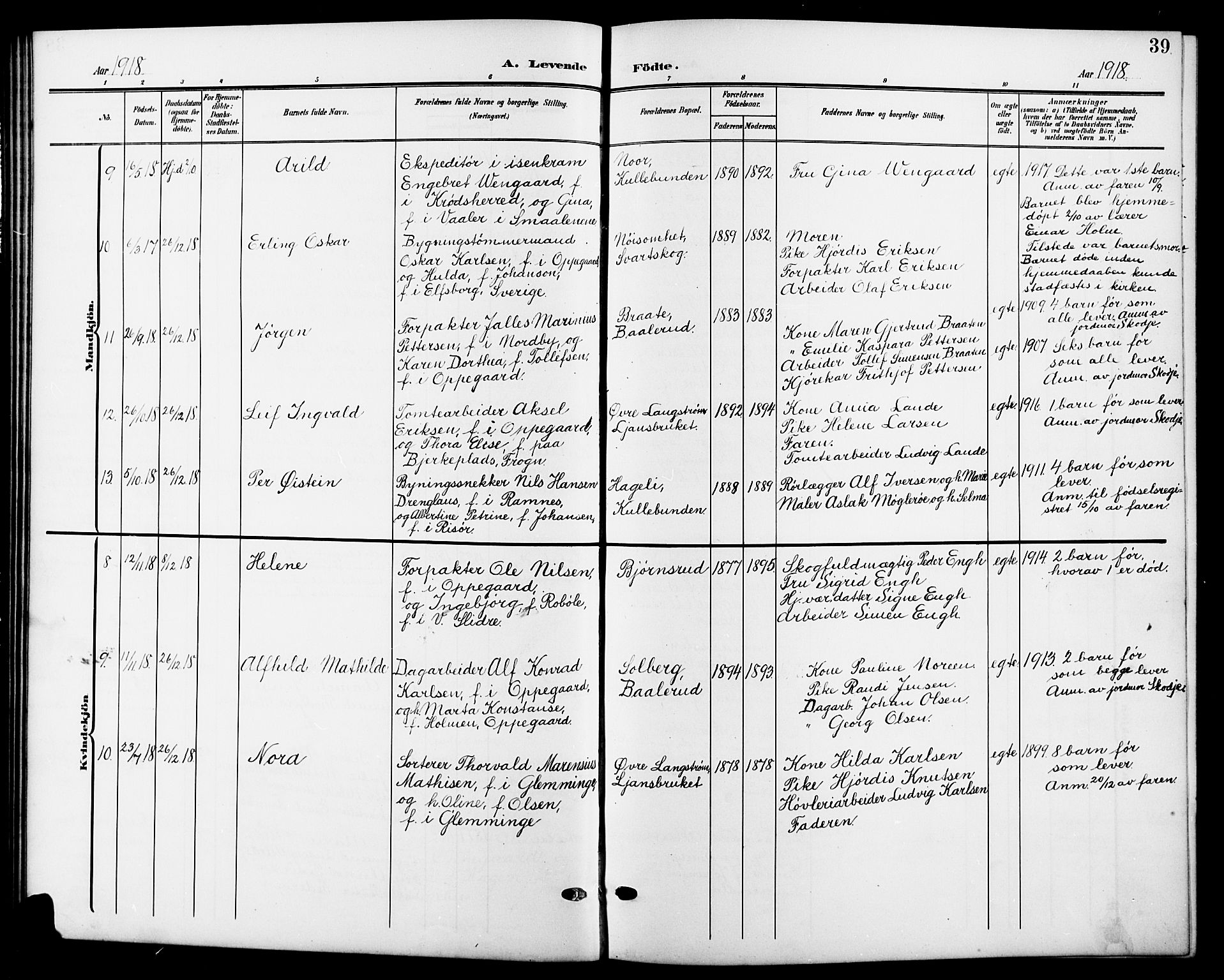 Nesodden prestekontor Kirkebøker, SAO/A-10013/G/Gb/L0001: Parish register (copy) no. II 1, 1905-1924, p. 39