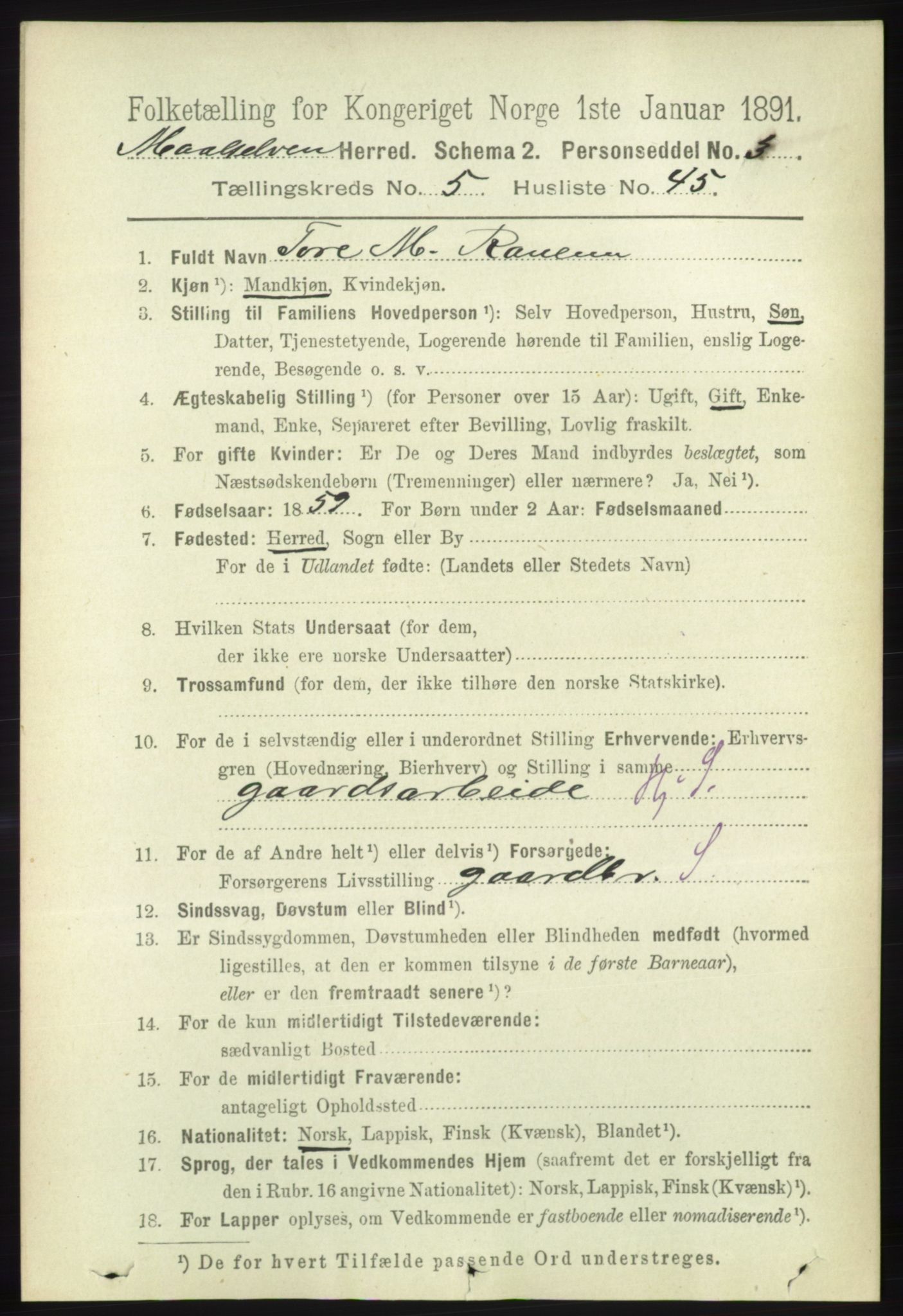 RA, 1891 census for 1924 Målselv, 1891, p. 1927