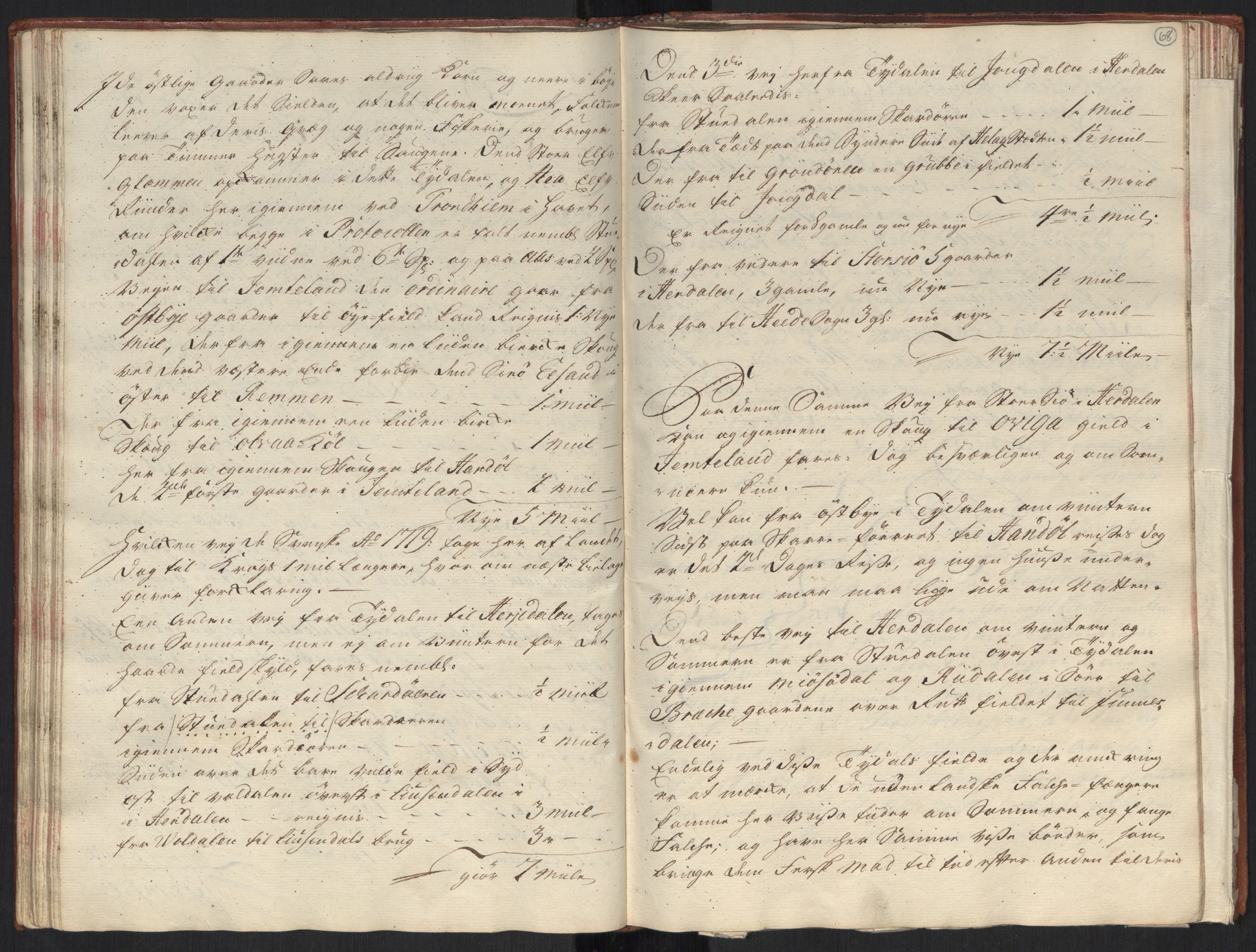 Danske Kanselli, Grensearkivet, AV/RA-EA-4062/F/L0010/0002: Volum XX-XXII / Vol. XXI: Major Schnitlers grenseeksaminasjonsprotokoll, 1. bind, 1742, p. 67b-68a