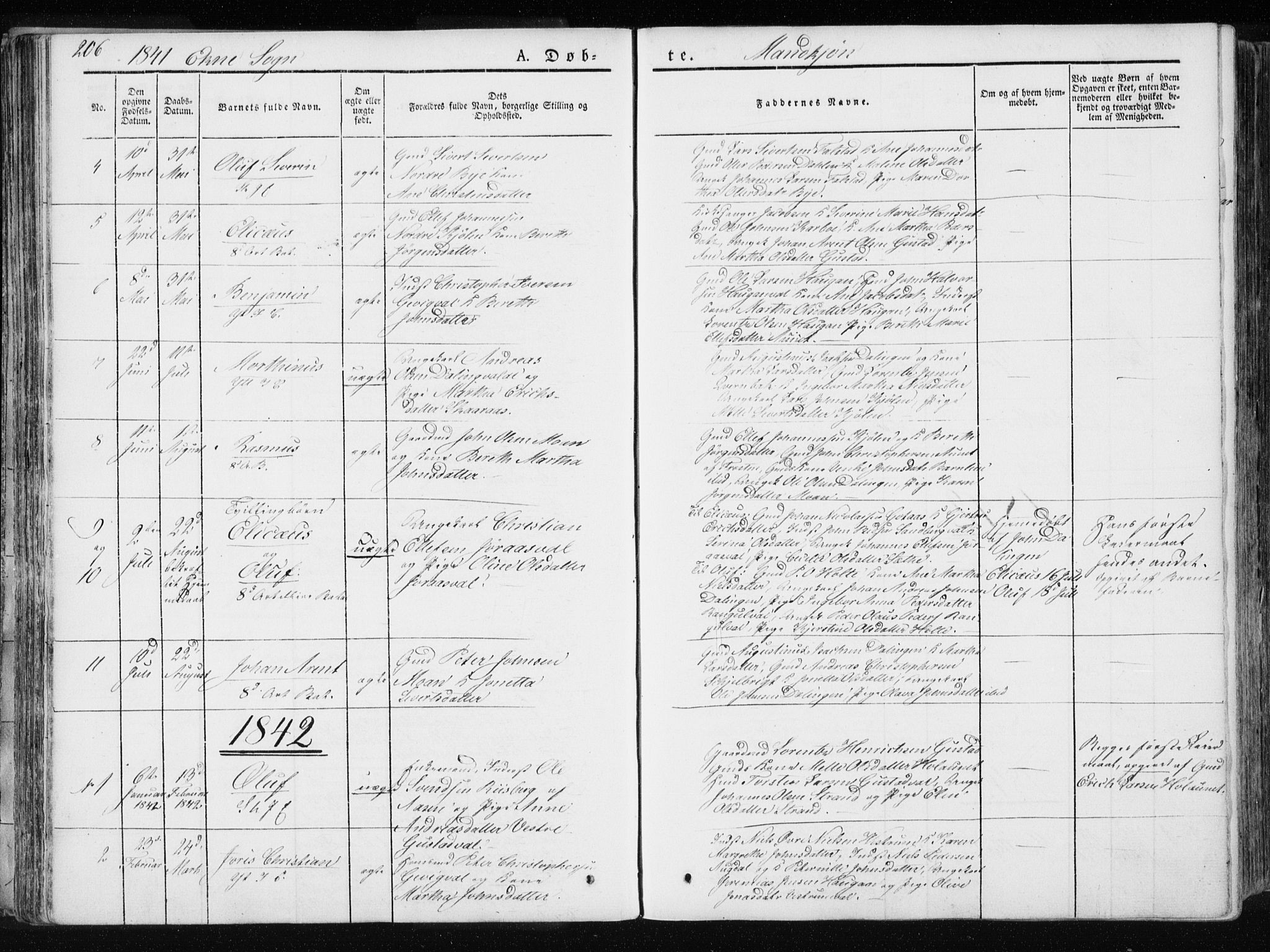Ministerialprotokoller, klokkerbøker og fødselsregistre - Nord-Trøndelag, SAT/A-1458/717/L0154: Parish register (official) no. 717A06 /2, 1836-1849, p. 206