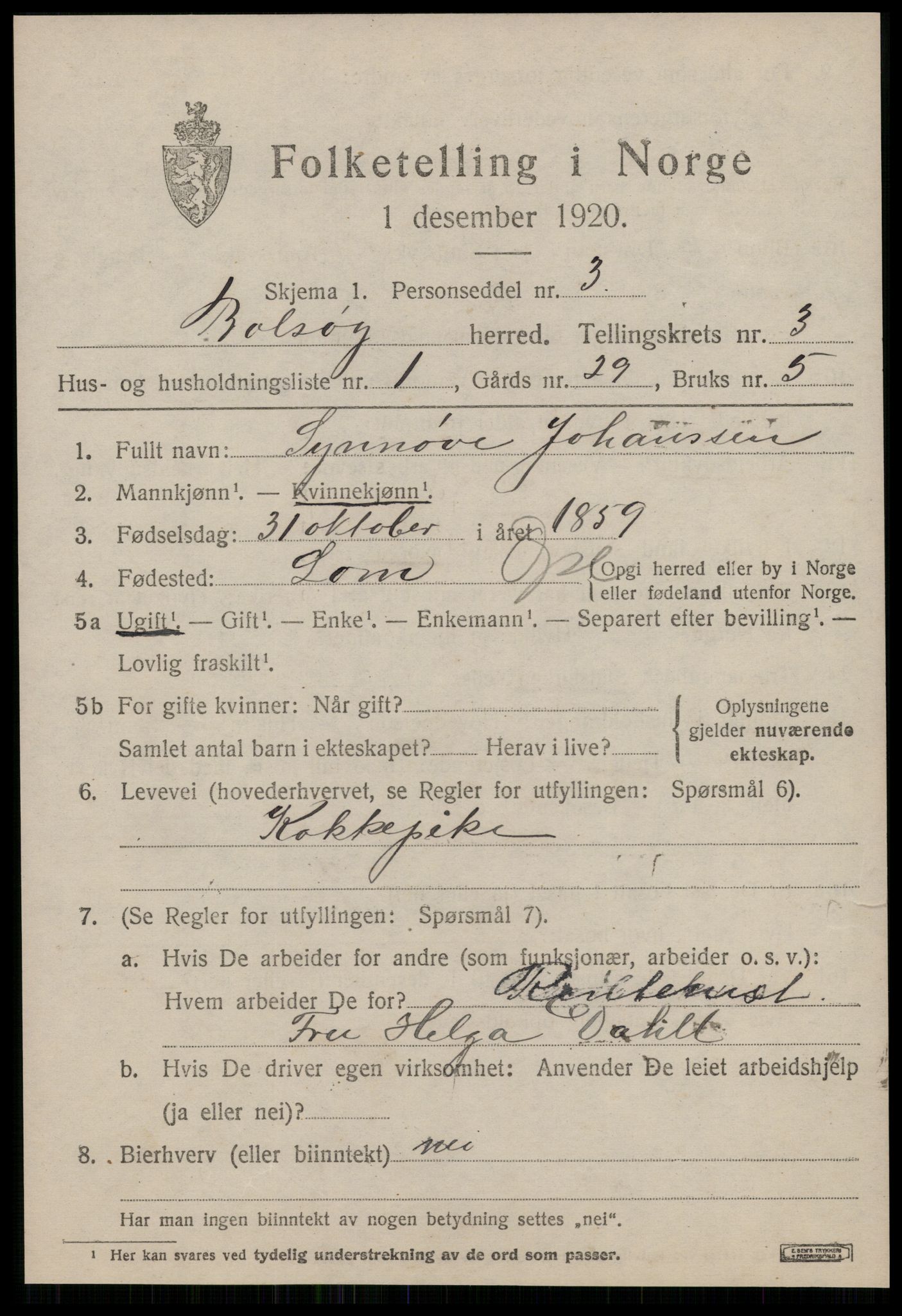 SAT, 1920 census for Bolsøy, 1920, p. 5339