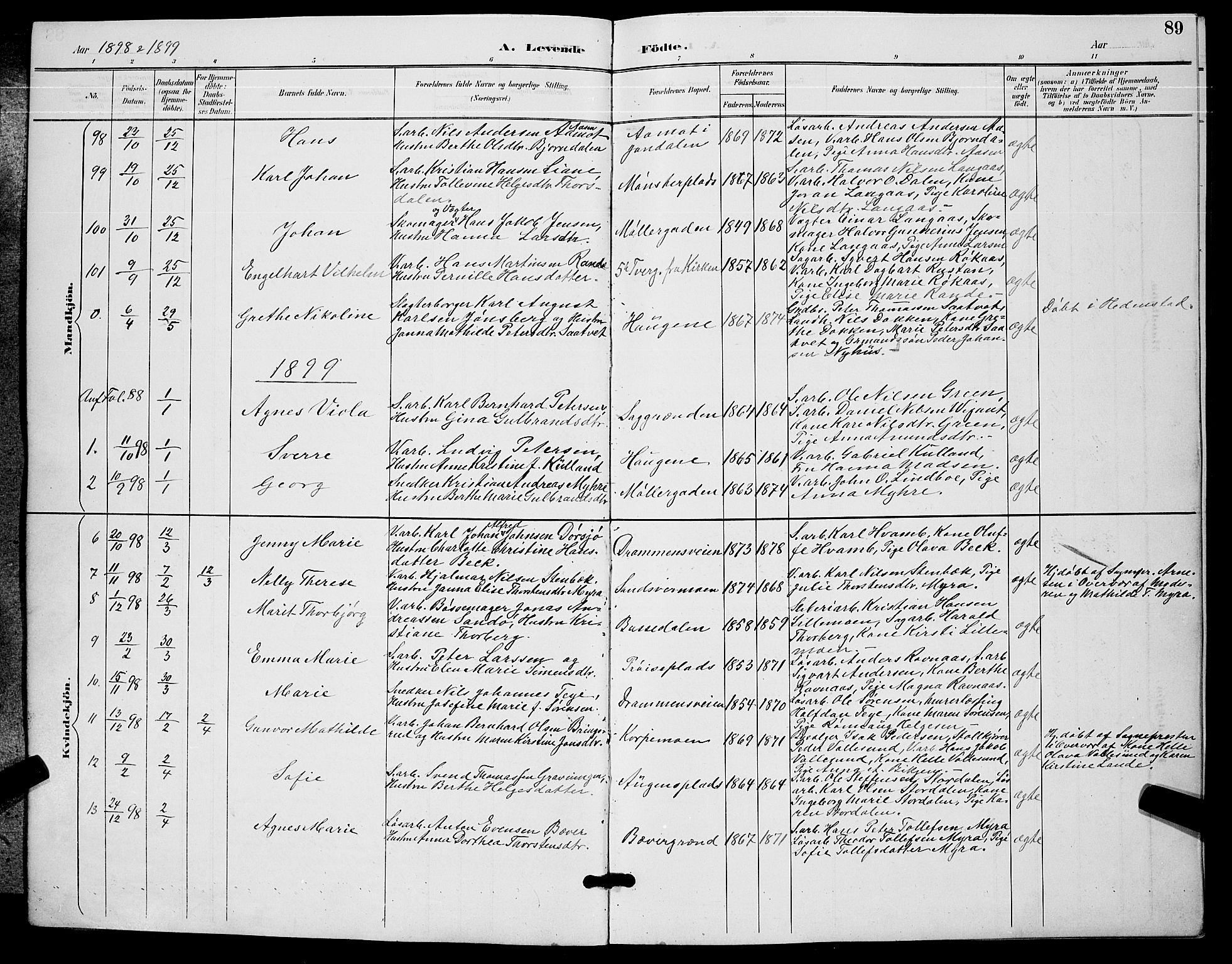 Kongsberg kirkebøker, AV/SAKO-A-22/G/Ga/L0006: Parish register (copy) no. 6, 1890-1901, p. 89