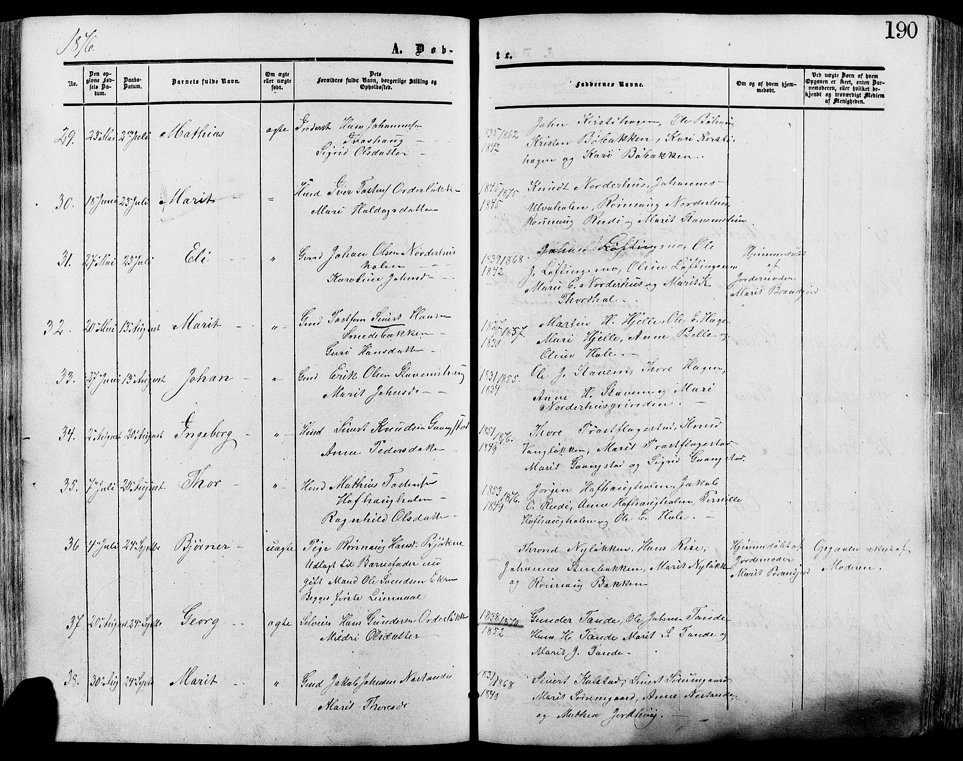 Lesja prestekontor, SAH/PREST-068/H/Ha/Haa/L0008: Parish register (official) no. 8, 1854-1880, p. 190