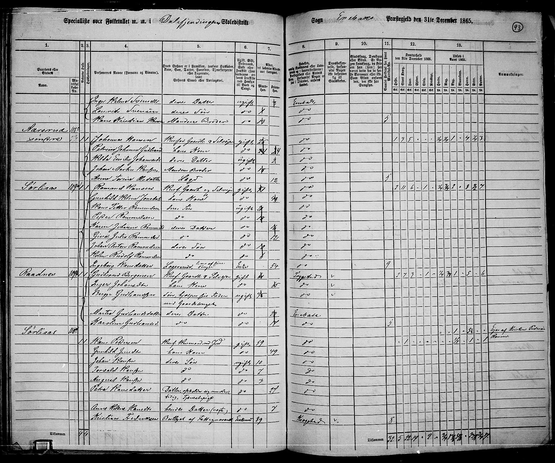 RA, 1865 census for Enebakk, 1865, p. 82