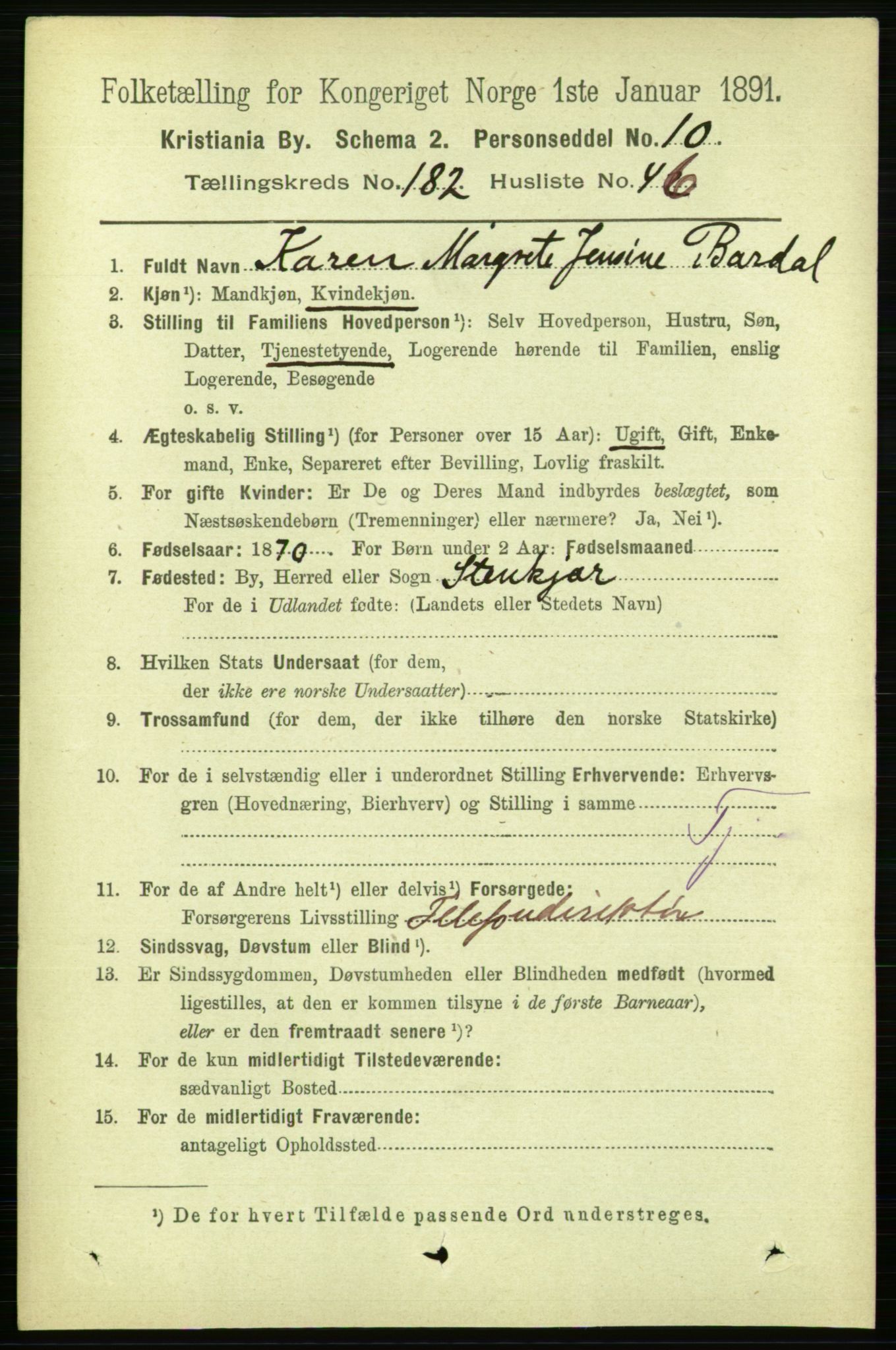 RA, 1891 census for 0301 Kristiania, 1891, p. 109212