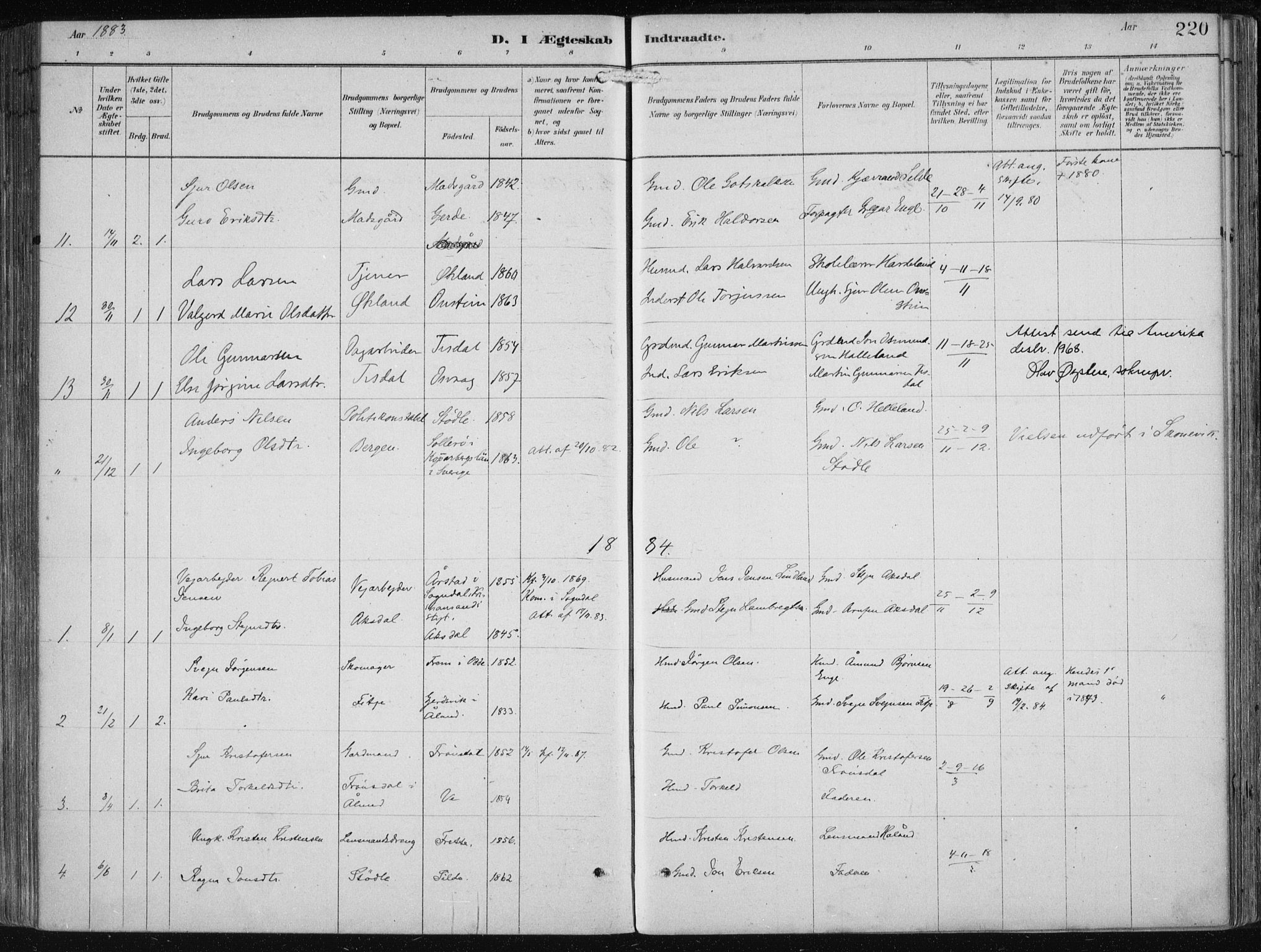 Etne sokneprestembete, SAB/A-75001/H/Haa: Parish register (official) no. B  1, 1879-1919, p. 220
